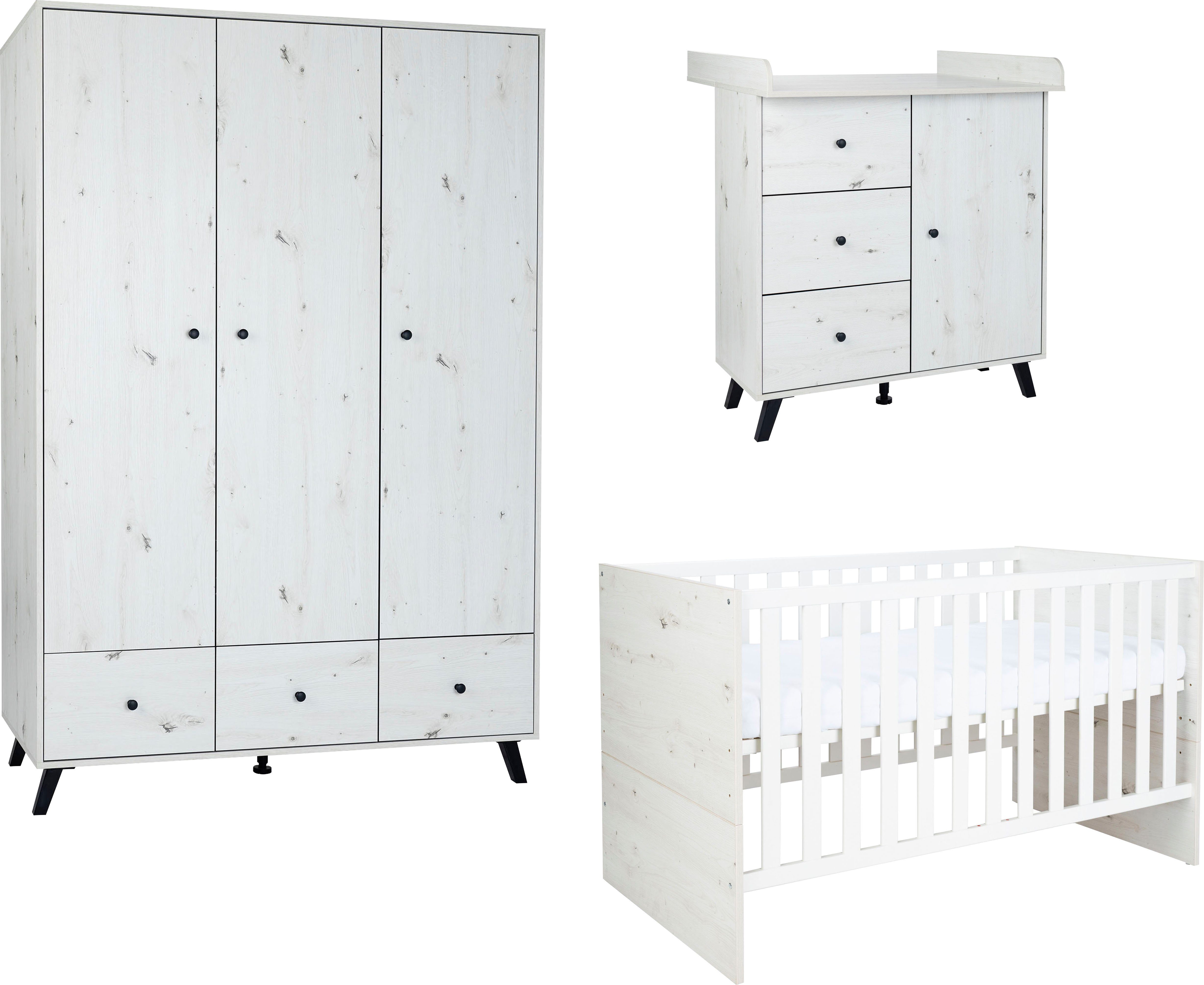 arthur berndt Babyzimmer-Komplettset Babyzimmer Set Lavea 3-teilig, (Set, Babymöbel-Set Lavea: Kleiderschrank, Kinderbett und Wickelkommode)