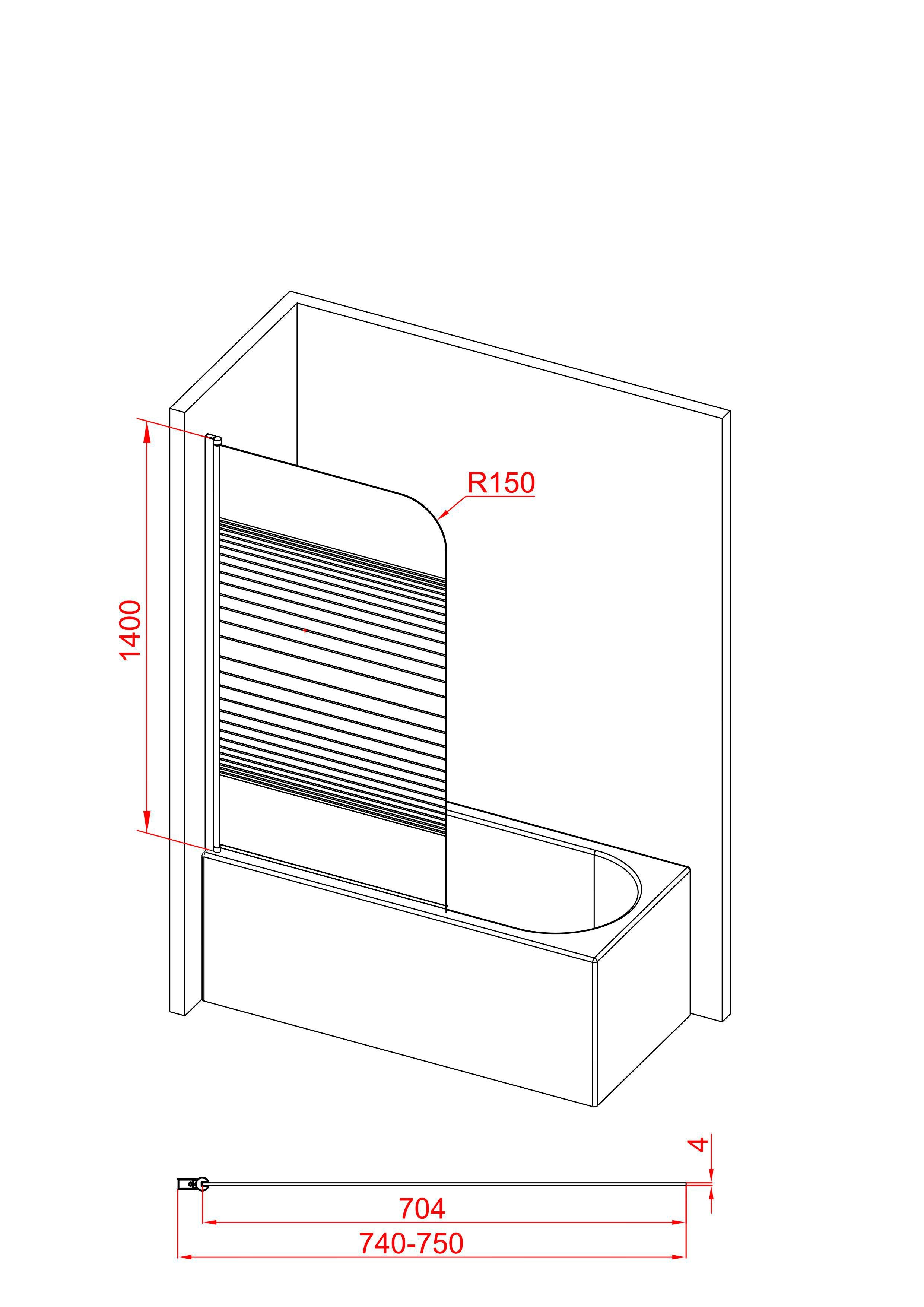 Marwell Badewannenfaltwand BLACK LINES, Einscheibensicherheitsglas, (1 tlg), mit Sichtschutz