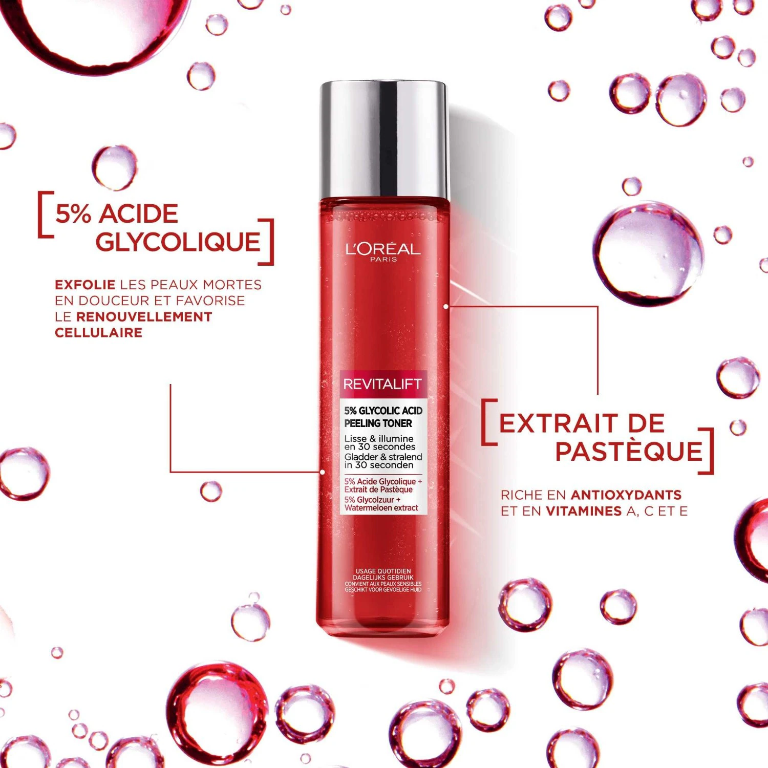 L'Oréal Paris Utglattende og Eksfolierende Peelinglotion med 5 % Glykolsyre 180 ml