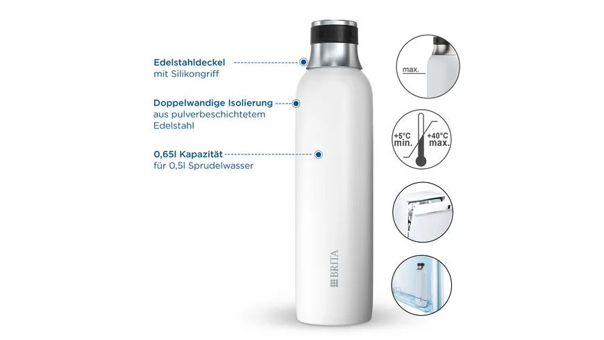 BRITA sodaTRIO Edelstahlflasche klein weiß 0,6l