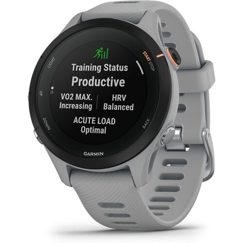 FORERUNNER® 255S HELLGRAU/SCHWARZ MIT SCHNELLWECHSELSILIKON-ARMBAND 18 MM