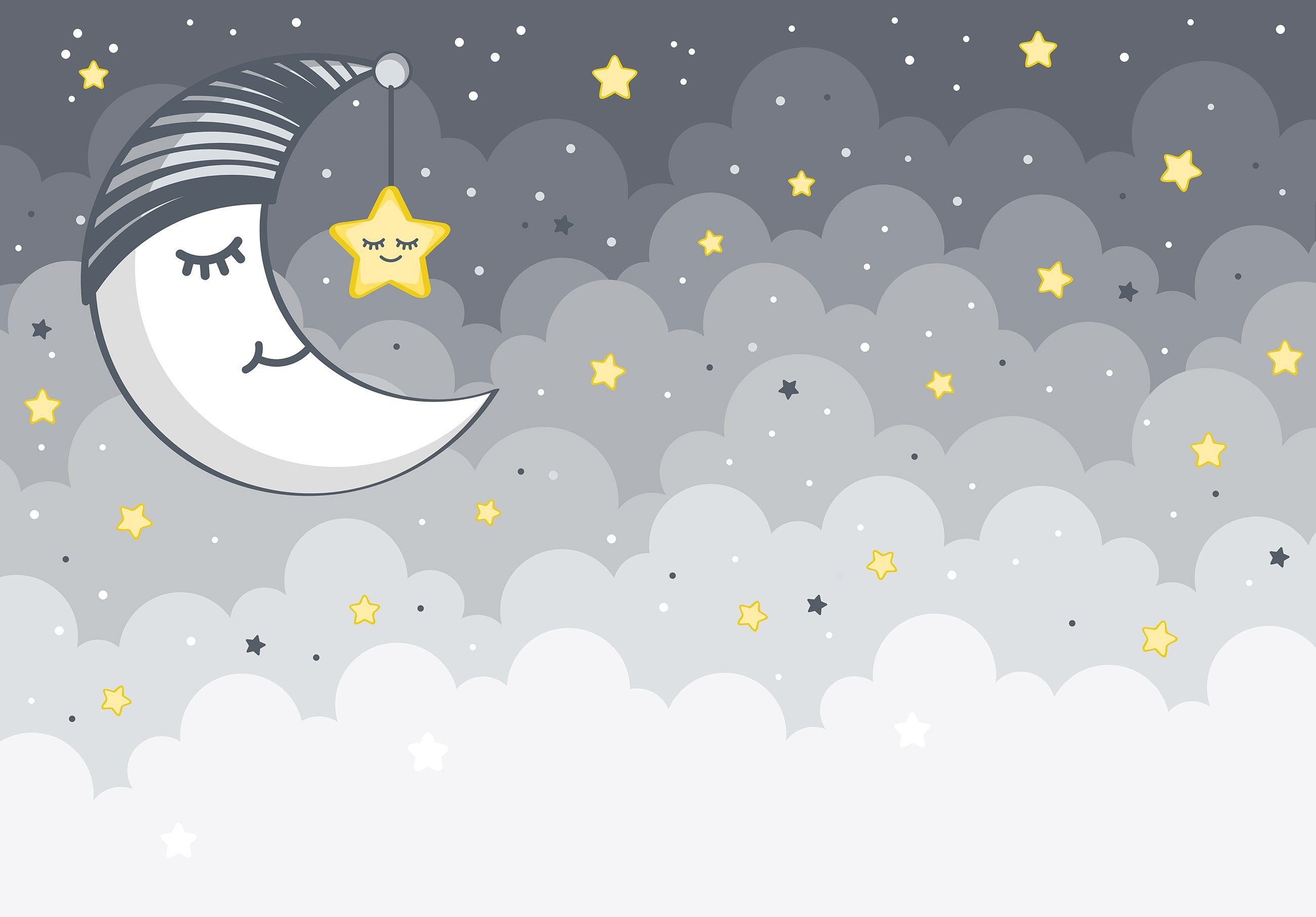 Wallarena Fototapete Kinderzimmer Mädchen Jungen Wolken Himmel Stern Mond Nacht Vlies Tapete für Mädchenzimmer oder Babyzimmer Vliestapete Wandtapete Motivtapete, Glatt, Nacht, Vliestapete inklusive Kleister