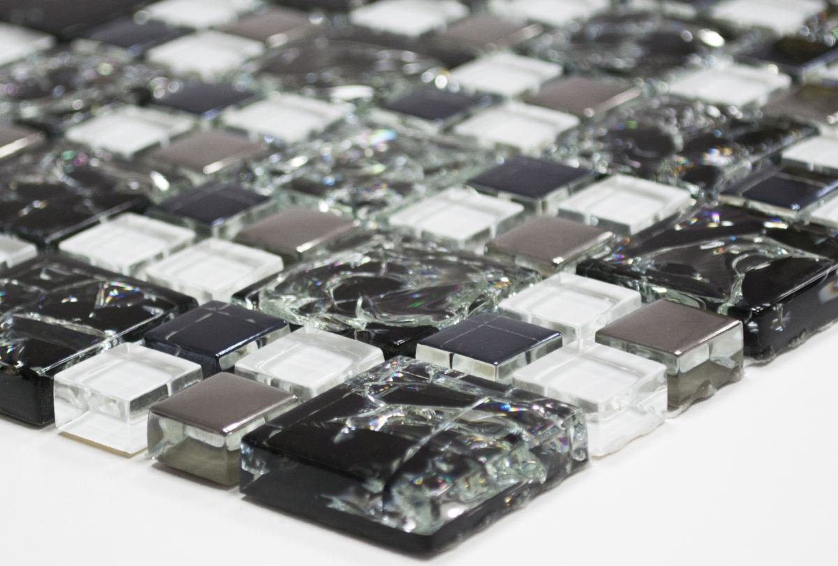 Mosani Mosaikfliesen Glasmosaik Crystal Mosaikfliesen schwarz silber glänzend / 10 Matten