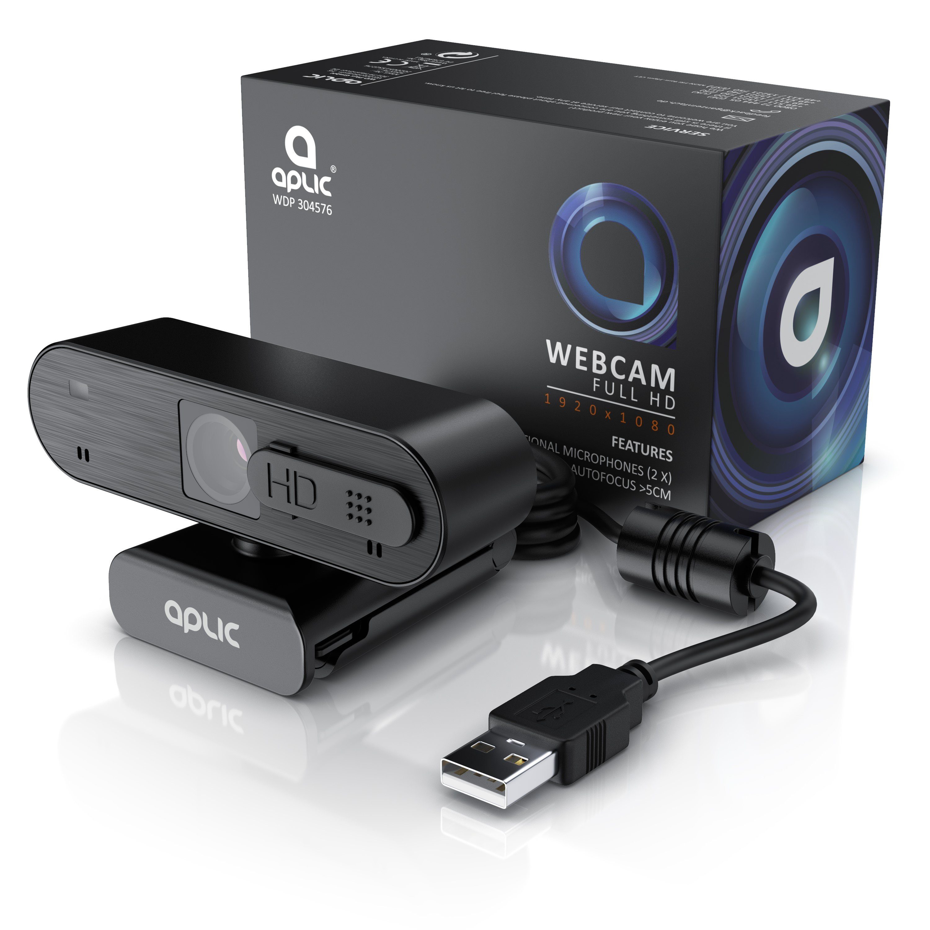 Aplic Full HD-Webcam (Full HD, 1920x1080@30Hz, Autofokus, Privacy Shutter Sichtschutz, Stereomikrofon)