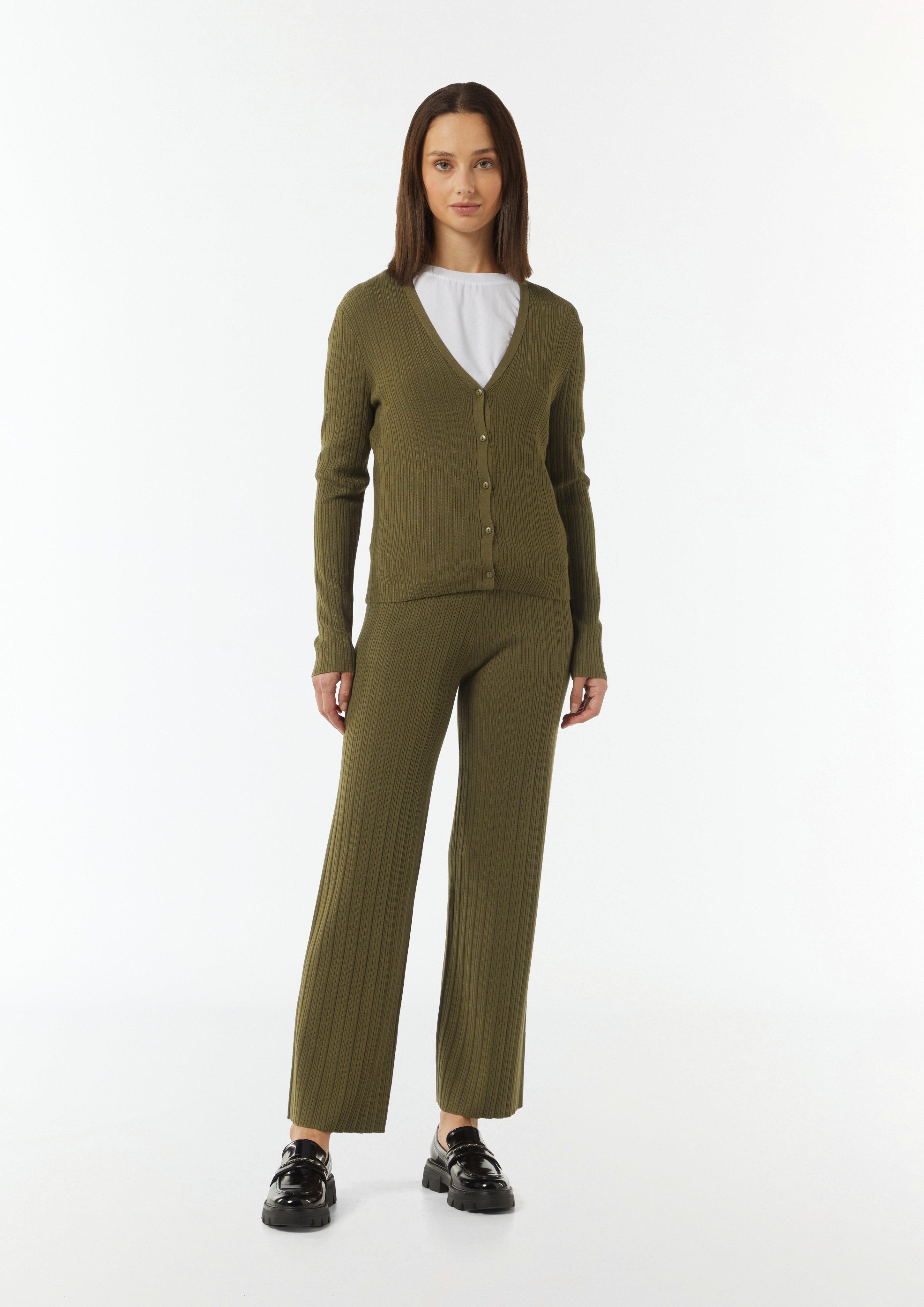 Gerippte Strickjacke im Slim Fit - guacamole