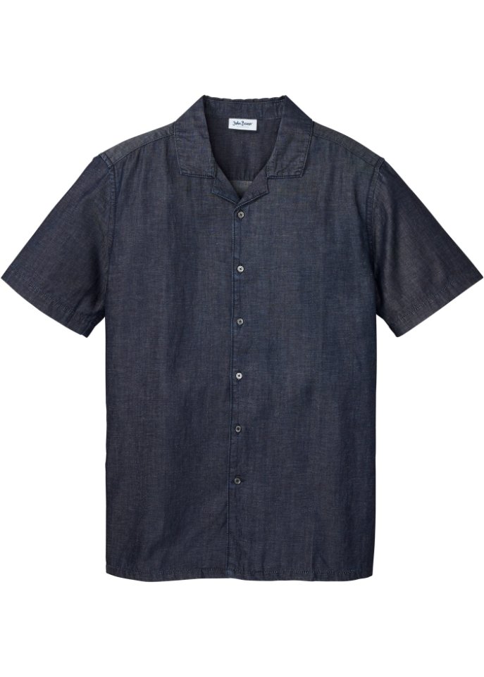 Jeanshemd mit Lyocell und Leinen, Kurzarm