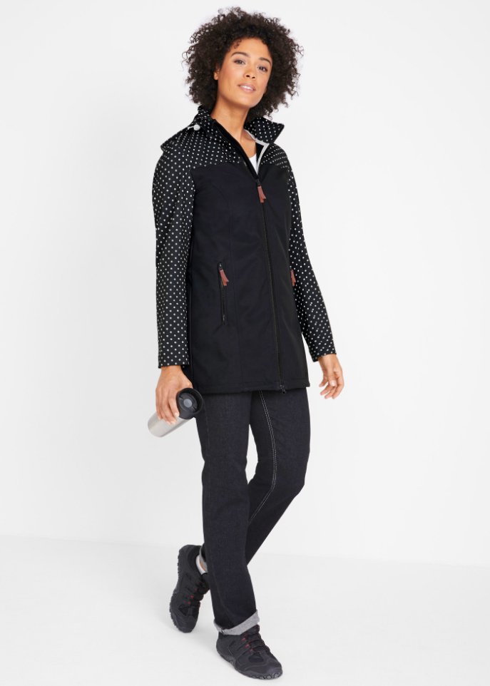 Bedruckte Softshelljacke, schlanker Schnitt, wasserabweisend
