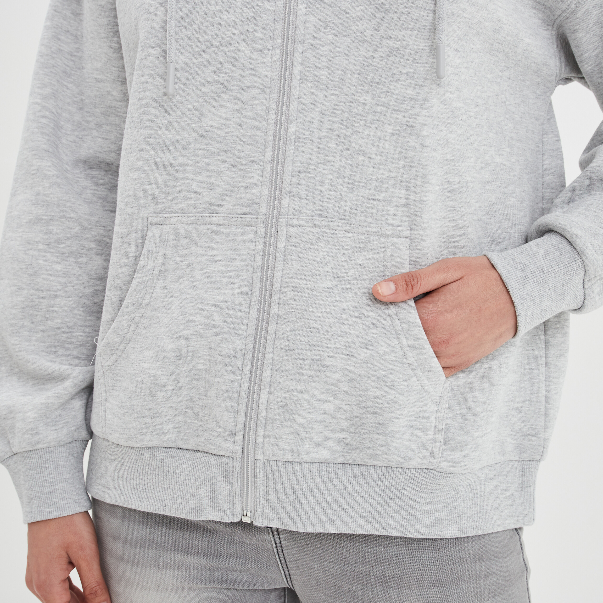 Sweat zippé à capuche gris clair femme | La Halle