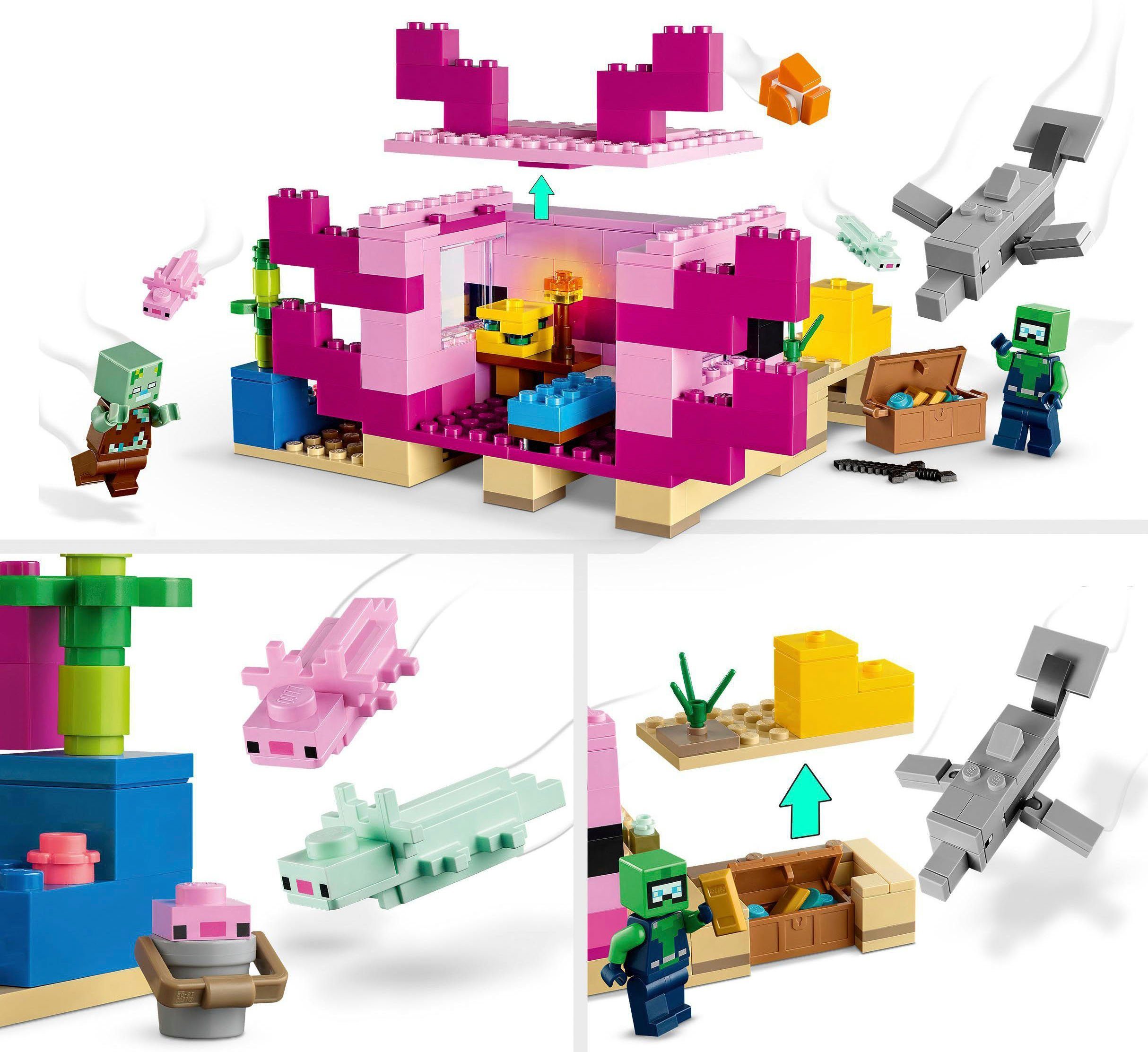 LEGO® Konstruktionsspielsteine Das Axolotl-Haus (21247), LEGO® Minecraft, (242 St), Made in Europe