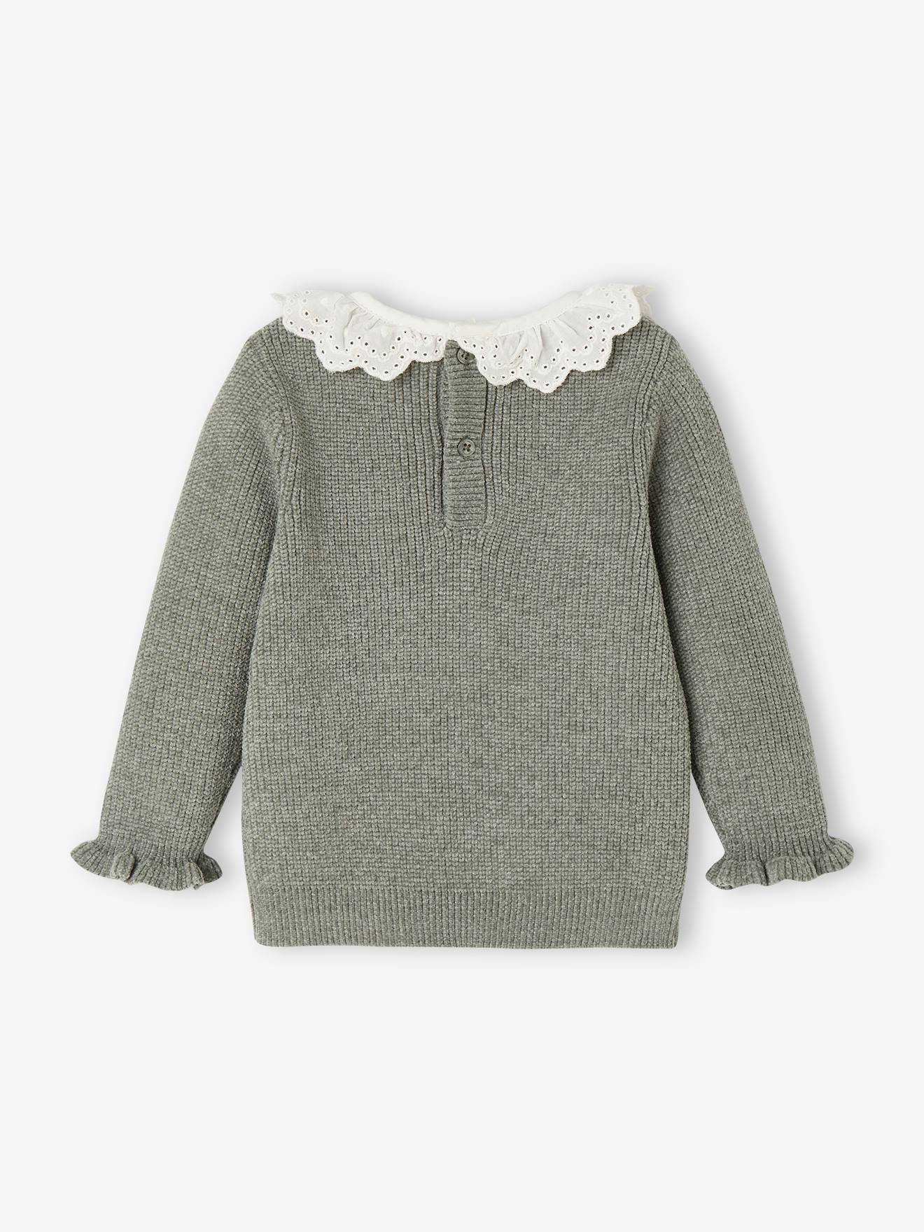 Vertbaudet Baby Strickpullover, Kragen mit Lochstickerei - pulver lila