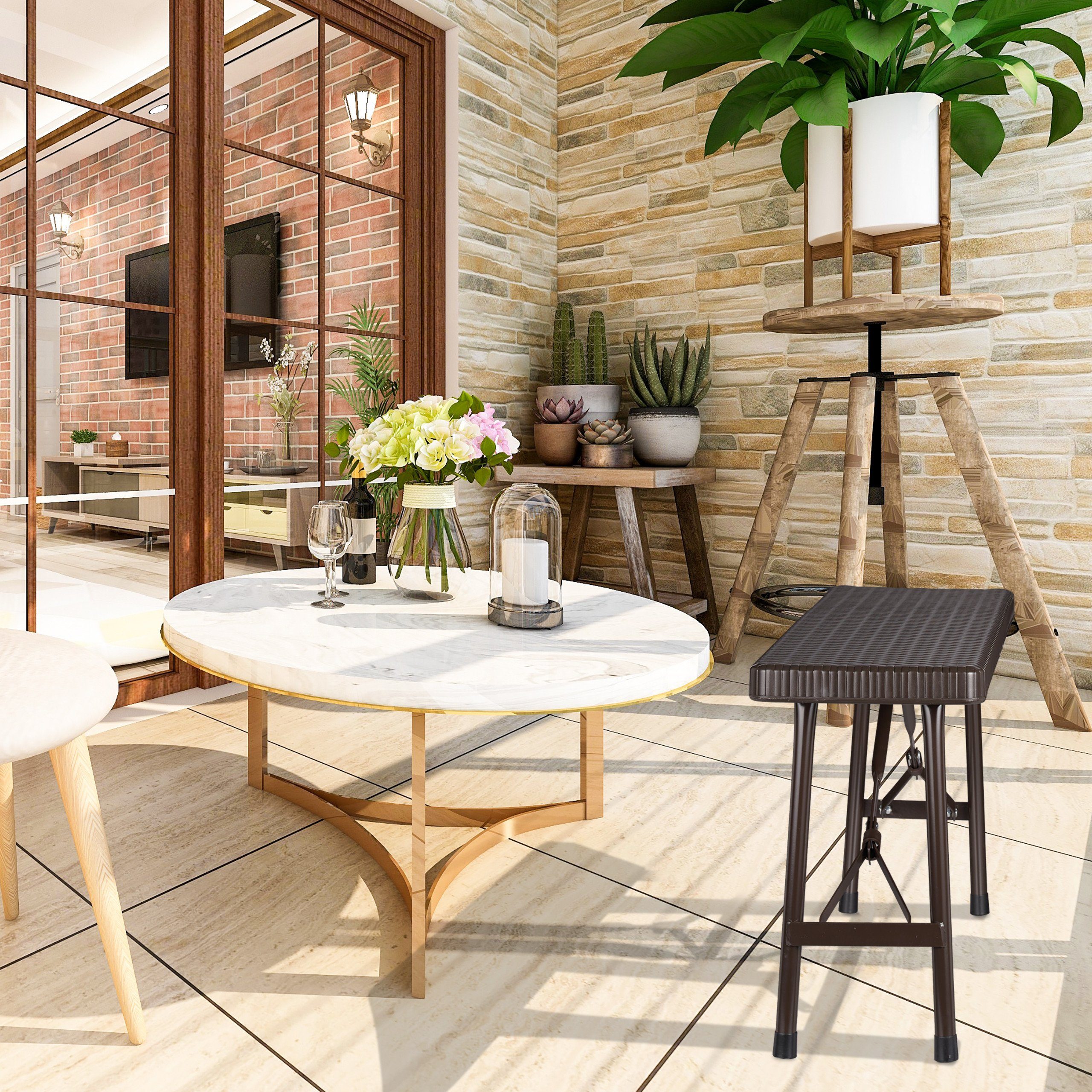 relaxdays Gartenbank Braune Bierbank 2er Set