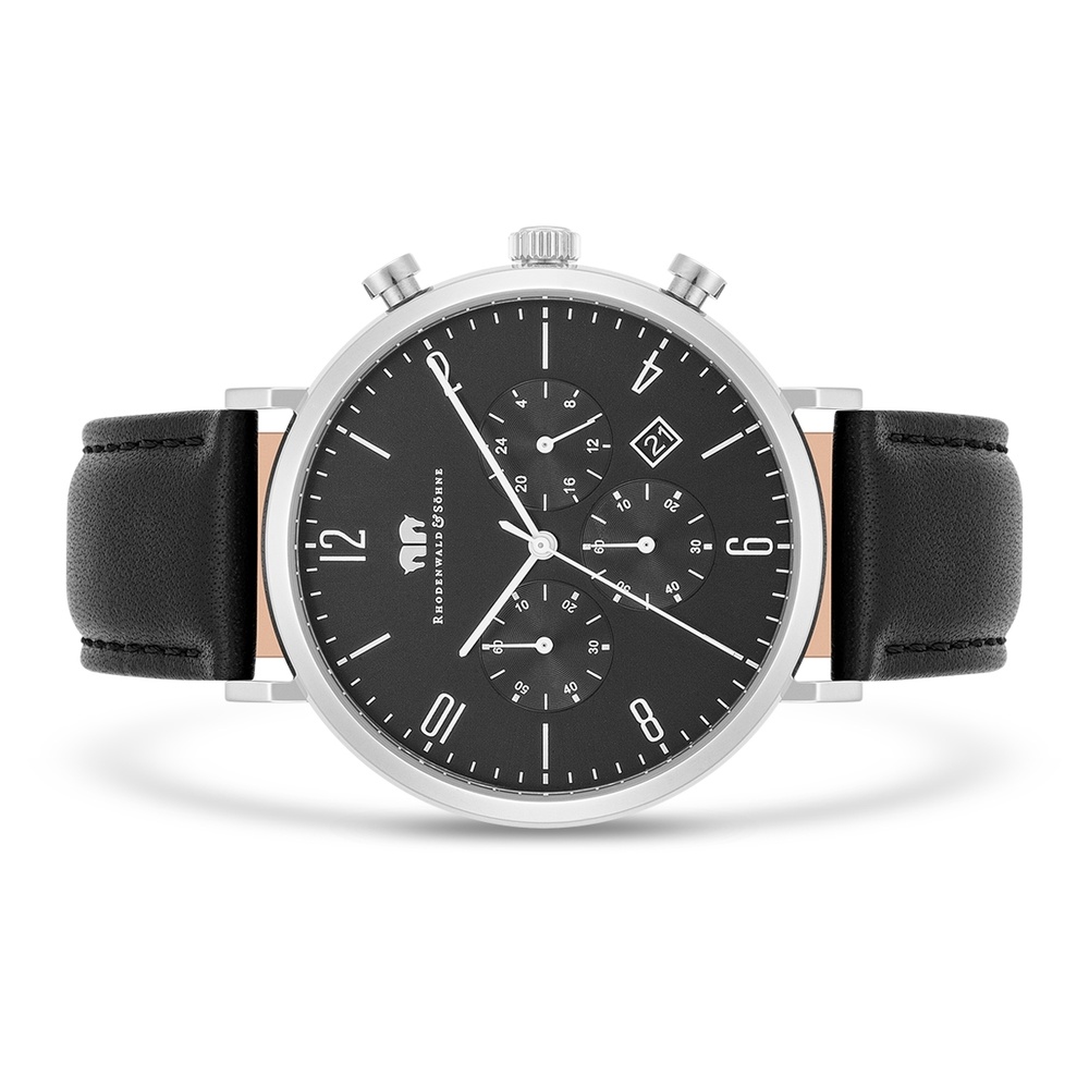 Rhodenwald & Söhne Chronographe Arakon en Argent Cuir véritable en Noir Montre