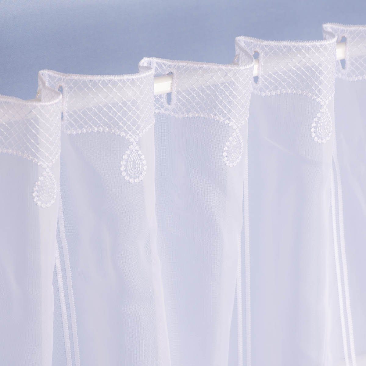 Meterware Scheibengardine Meterware Voile Stickerei Ornamente nähfrei weiß 60cm, SCHÖNER LEBEN., leicht perforiert, Polyester, bestickt