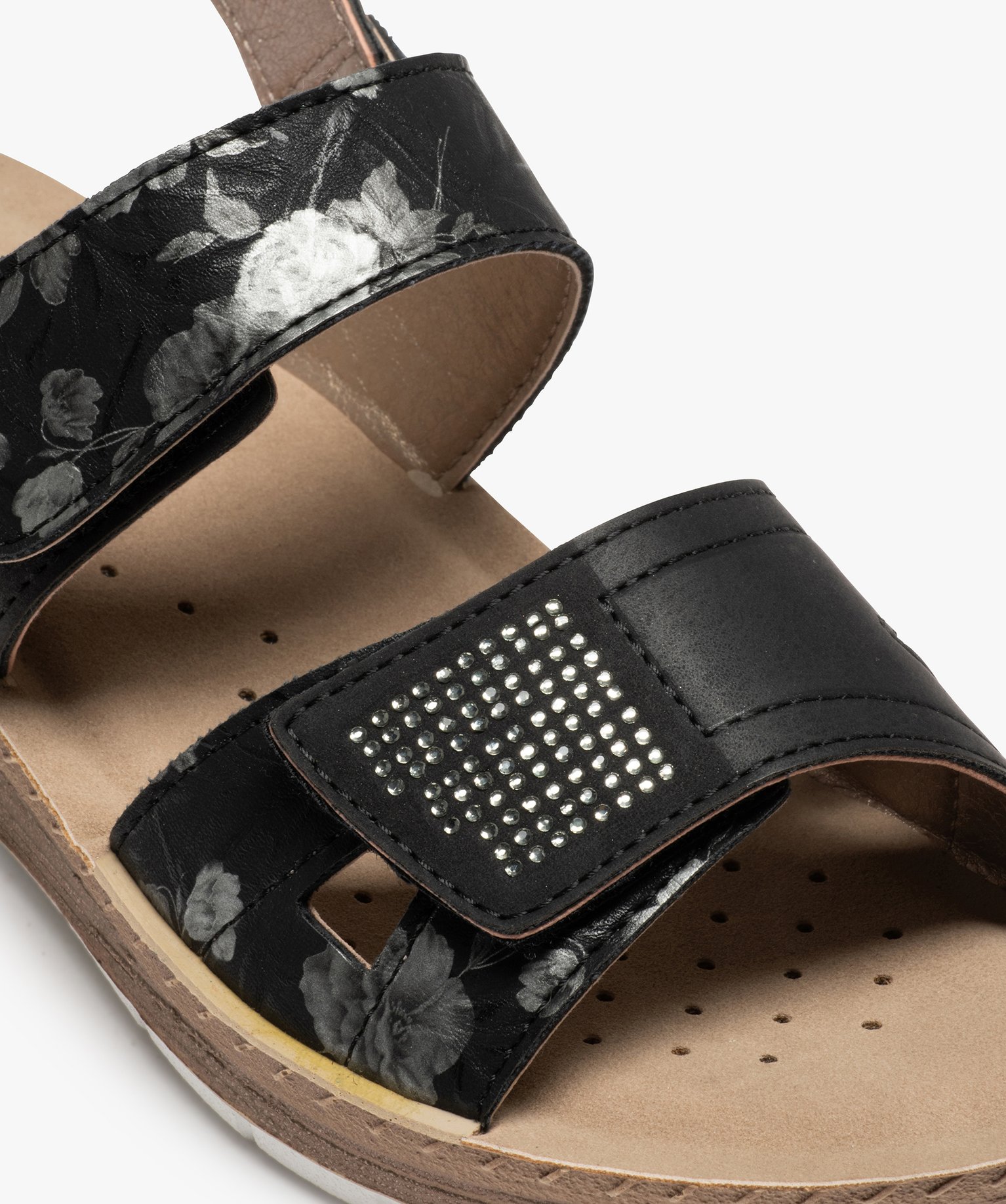 Sandales femme confort à brides scratch ajustables noir | GEMO