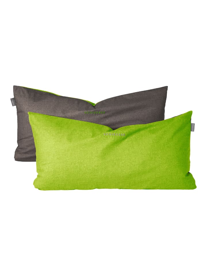 Schiesser 2er-Set: Renforcé-Kissenhüllen in Grün-Dunkelgrau günstig kaufen 40 x 80 cm