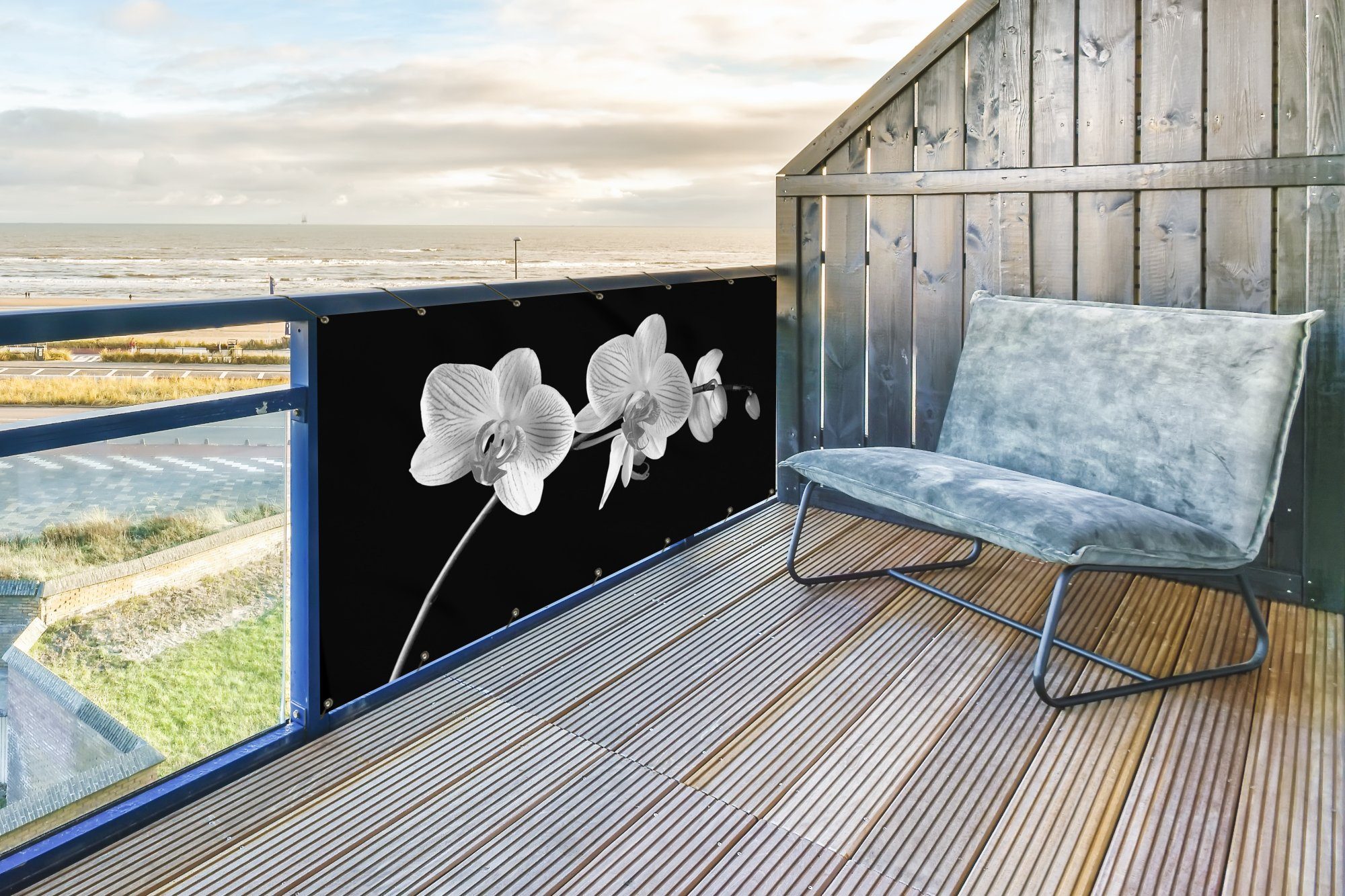 MuchoWow Balkonsichtschutz Orchidee - Blumen - Schwarz - Rosa - Knöpfe (1-St) Balkonbanner, Sichtschutz für den Balkon, Robustes und wetterfest