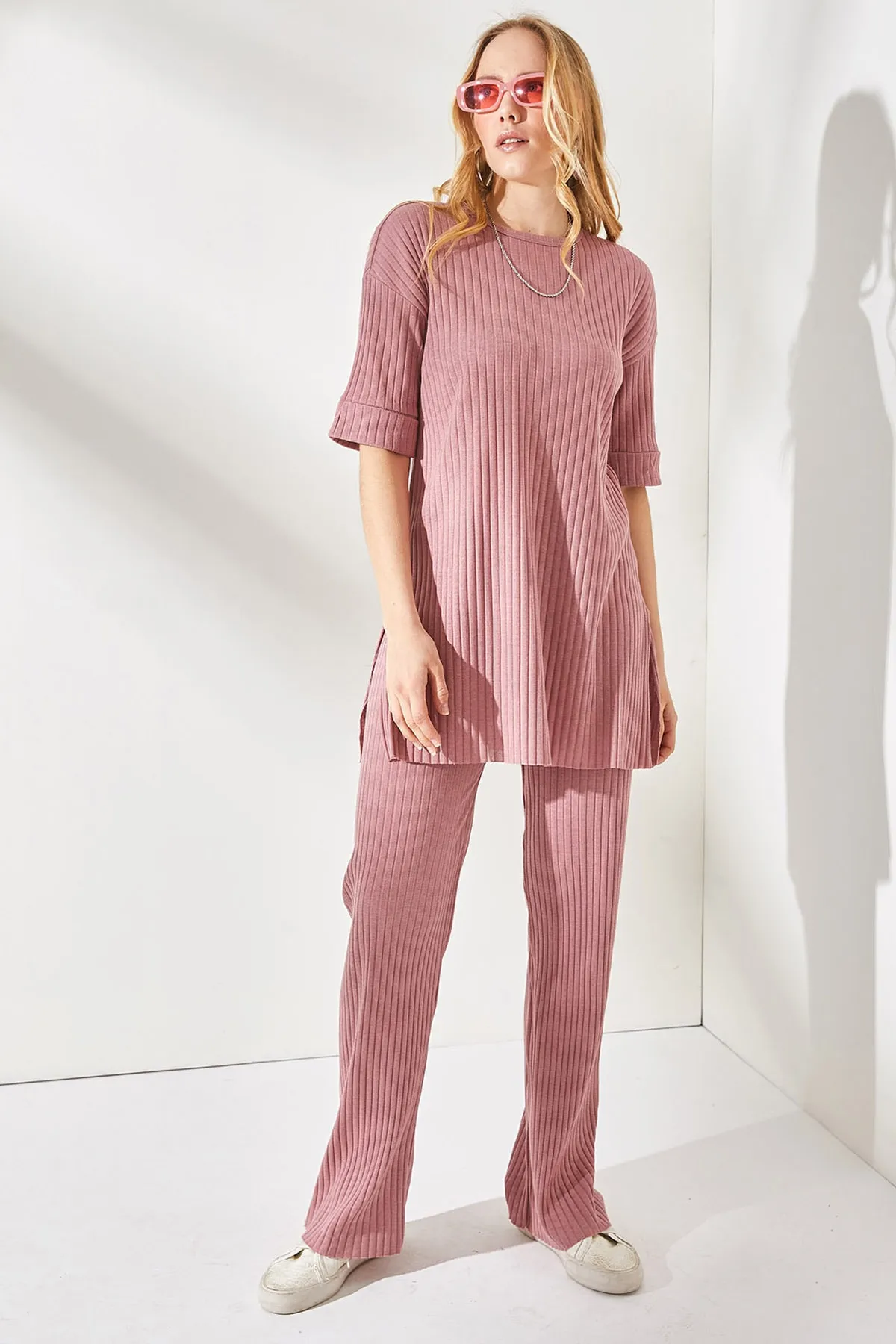 Olalook  Damen Dusty Rose Kurzarm Unterteil Top Lycra Set TKM-19000191