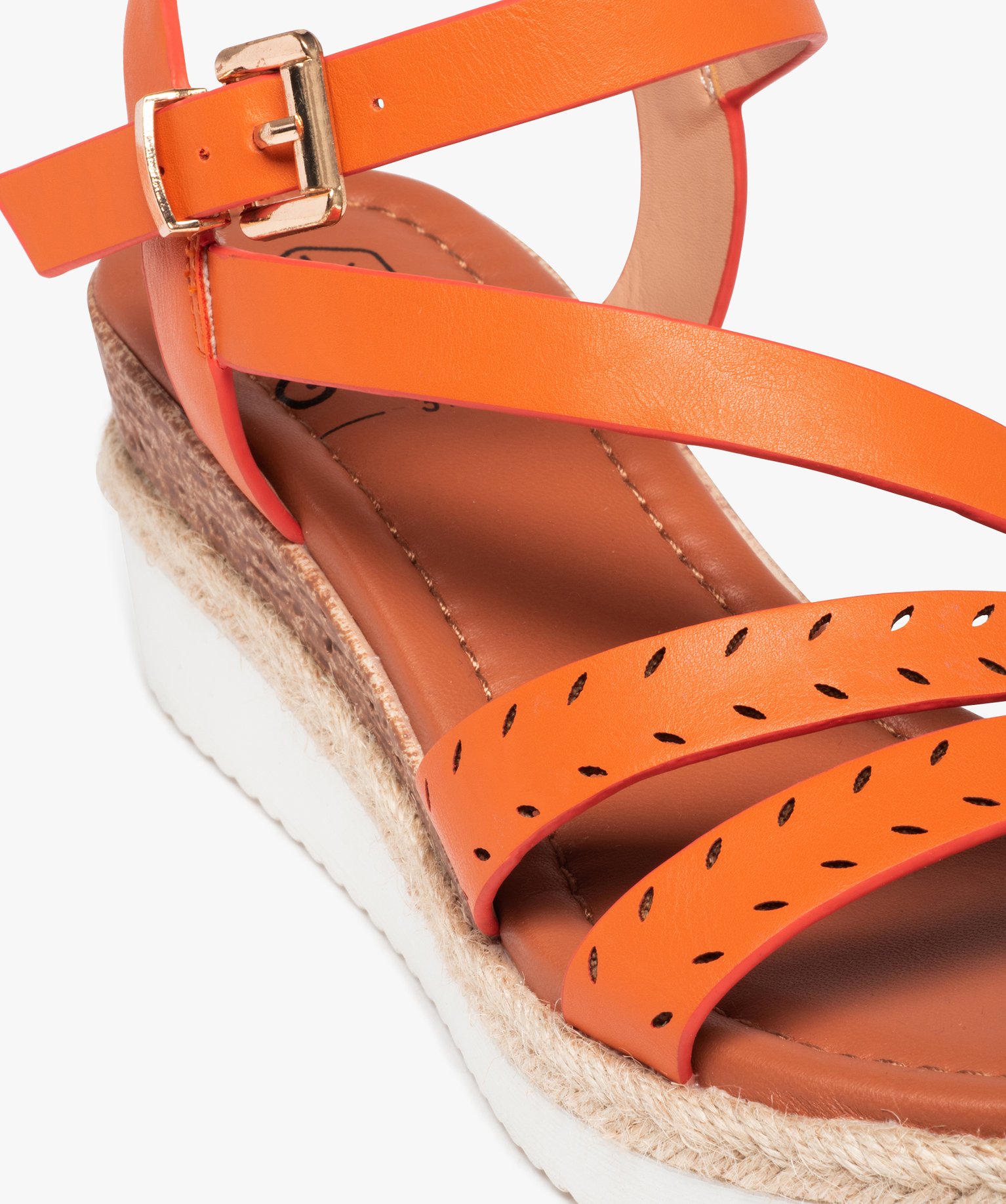 Sandales femme unies à talon compensé orange | GEMO