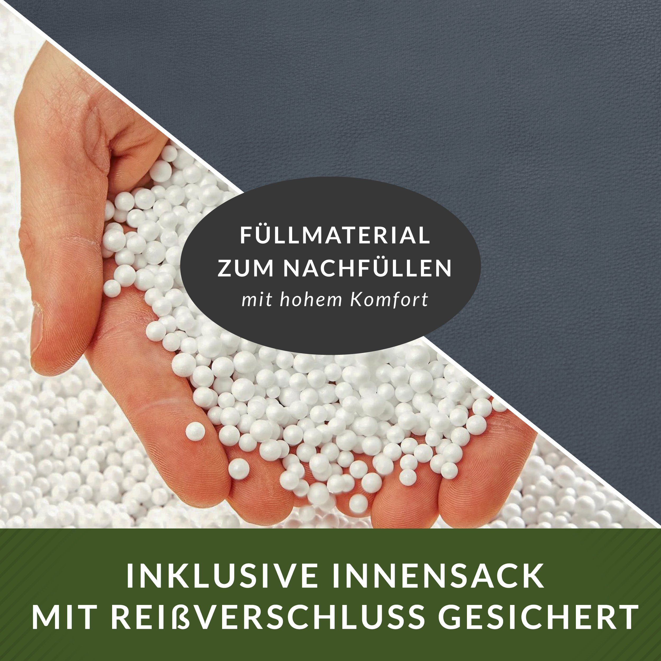 Green Bean Sitzsack Gaming mit Rückenlehne inkl. passenden Pouf (aus Kunstleder, Indoor und Outdoor geeignet), Couch Kissen Riesensitzsack Lounge Chair Hocker Bean Bag Kissen