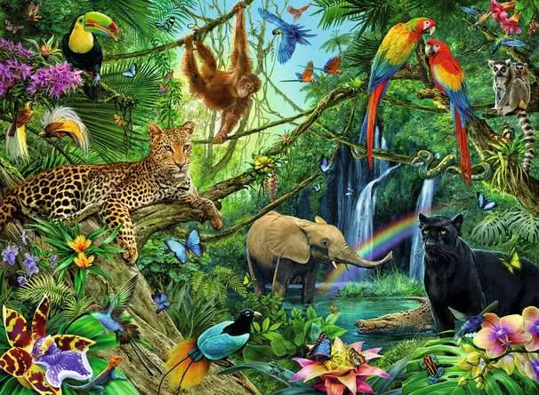 Kinderpuzzle ab 8 Jahren - Tiere im Dschungel - 200 Teile