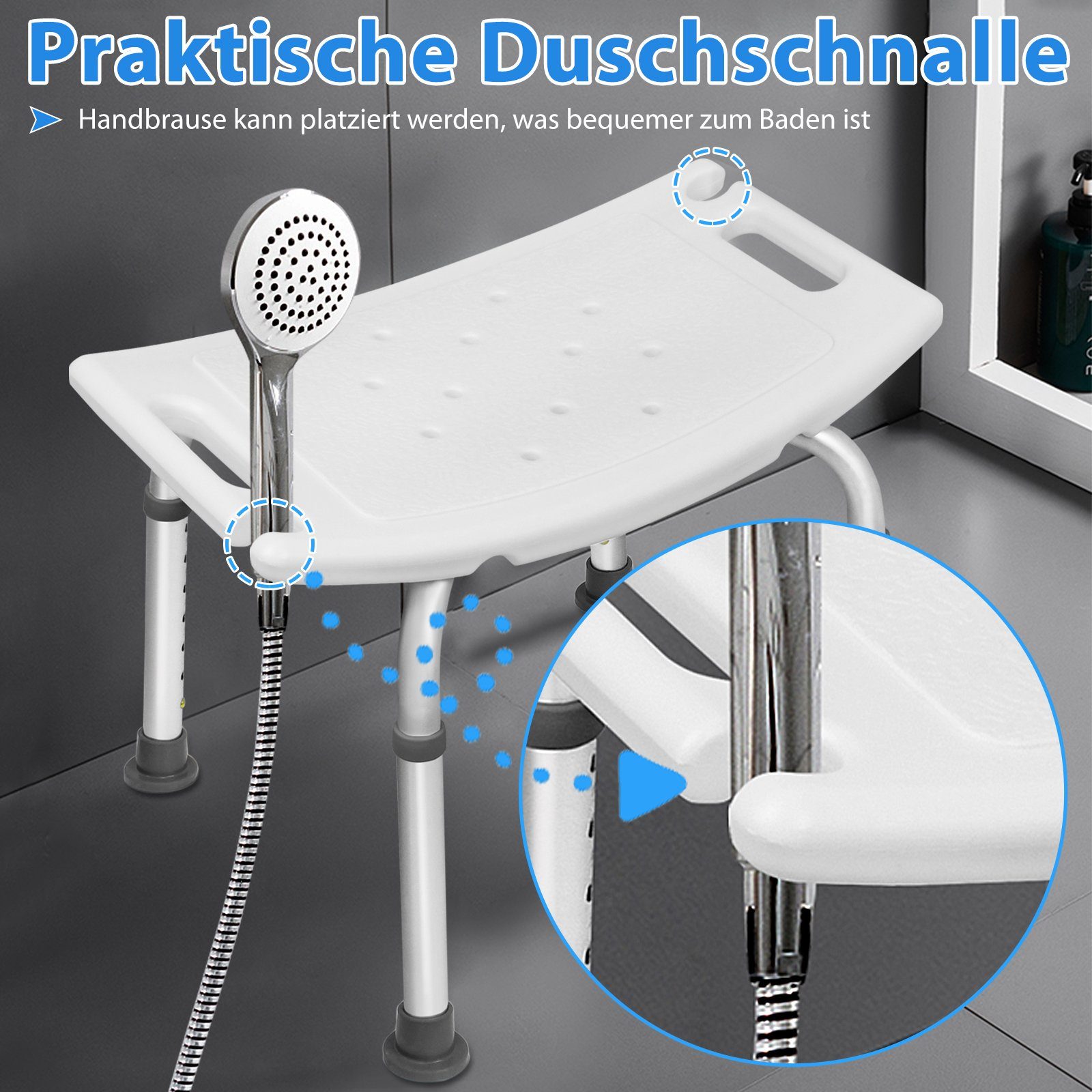 UISEBRT Duschhocker Badhocker Höhenverstellbar, belastbar bis 136 kg