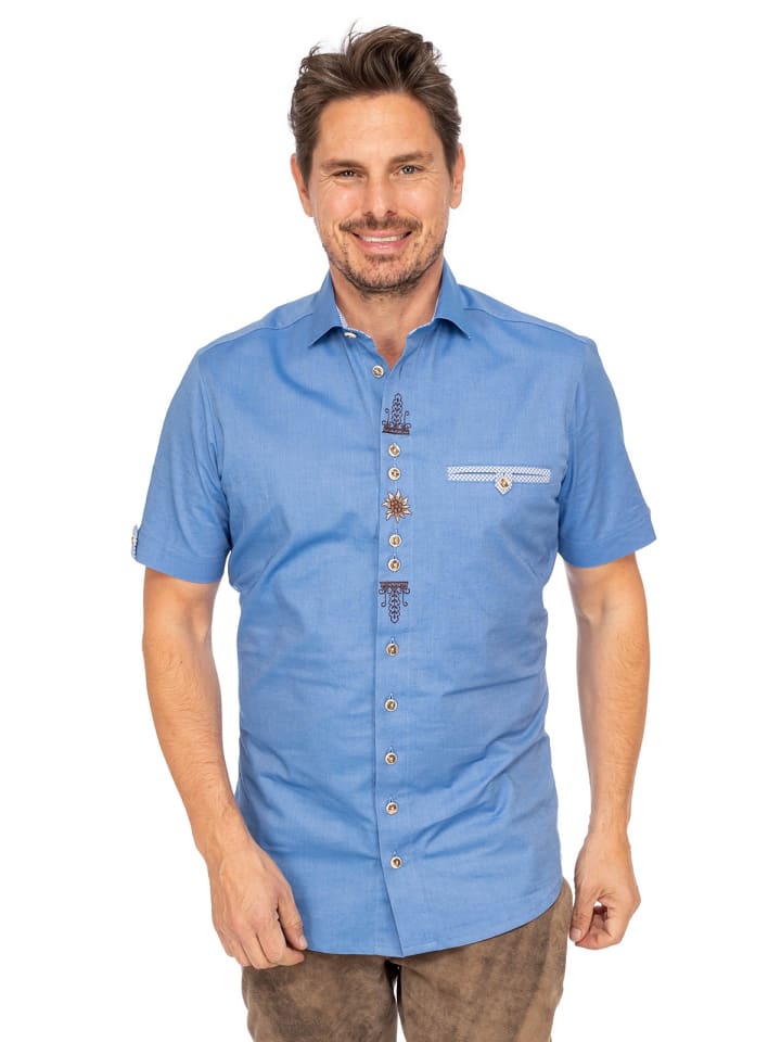 OS-Trachten Trachtenhemd 421000-4124 in mittelblau günstig kaufen S