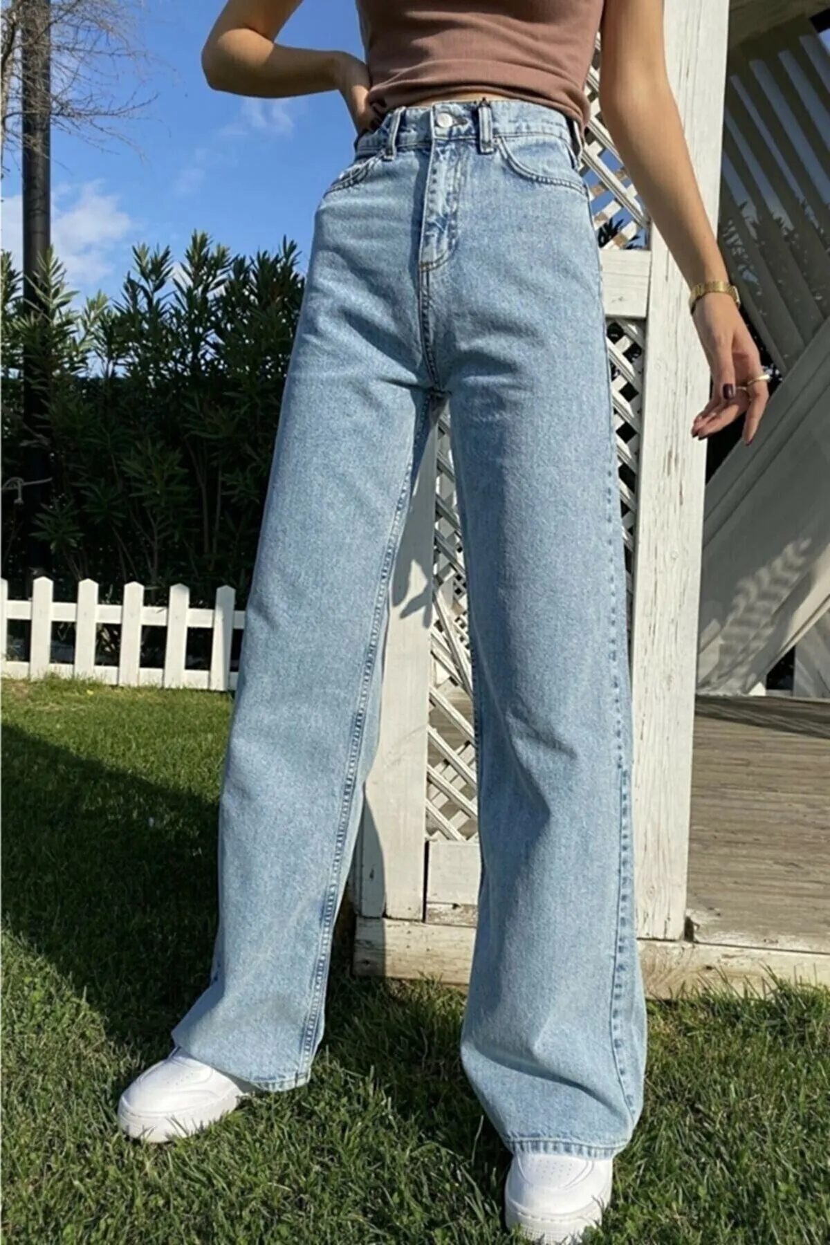 LİMABEL  Elaa End Game Blue Ice Damen-Palazzohose aus Lycra im 90er-Stil mit superhohem, lockerem Bein und weitem Denim