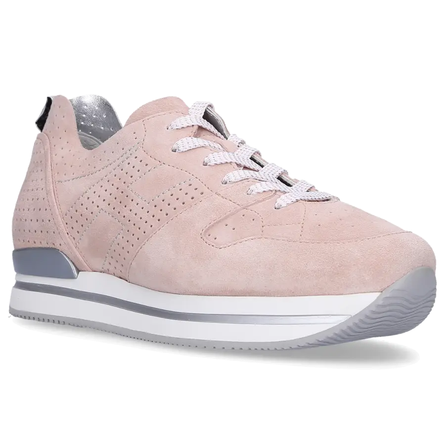 Hogan - Sneaker low H222 Veloursleder Lochmuster Logo altrosa - pink