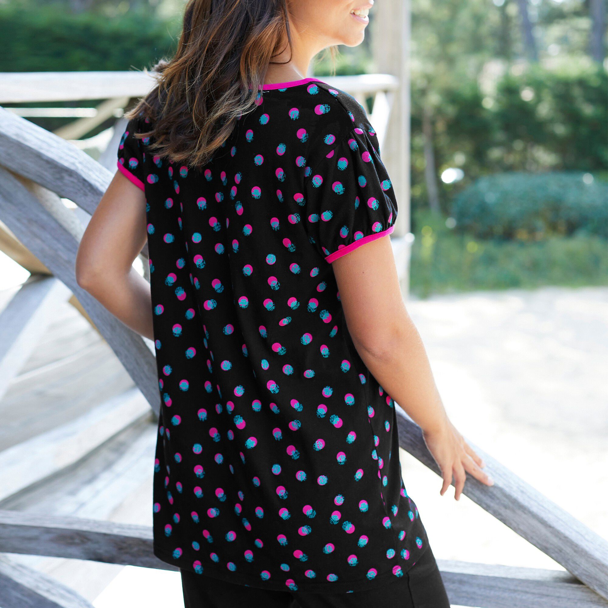Tee-shirt manches courtes coton Enjoy imprimé pois