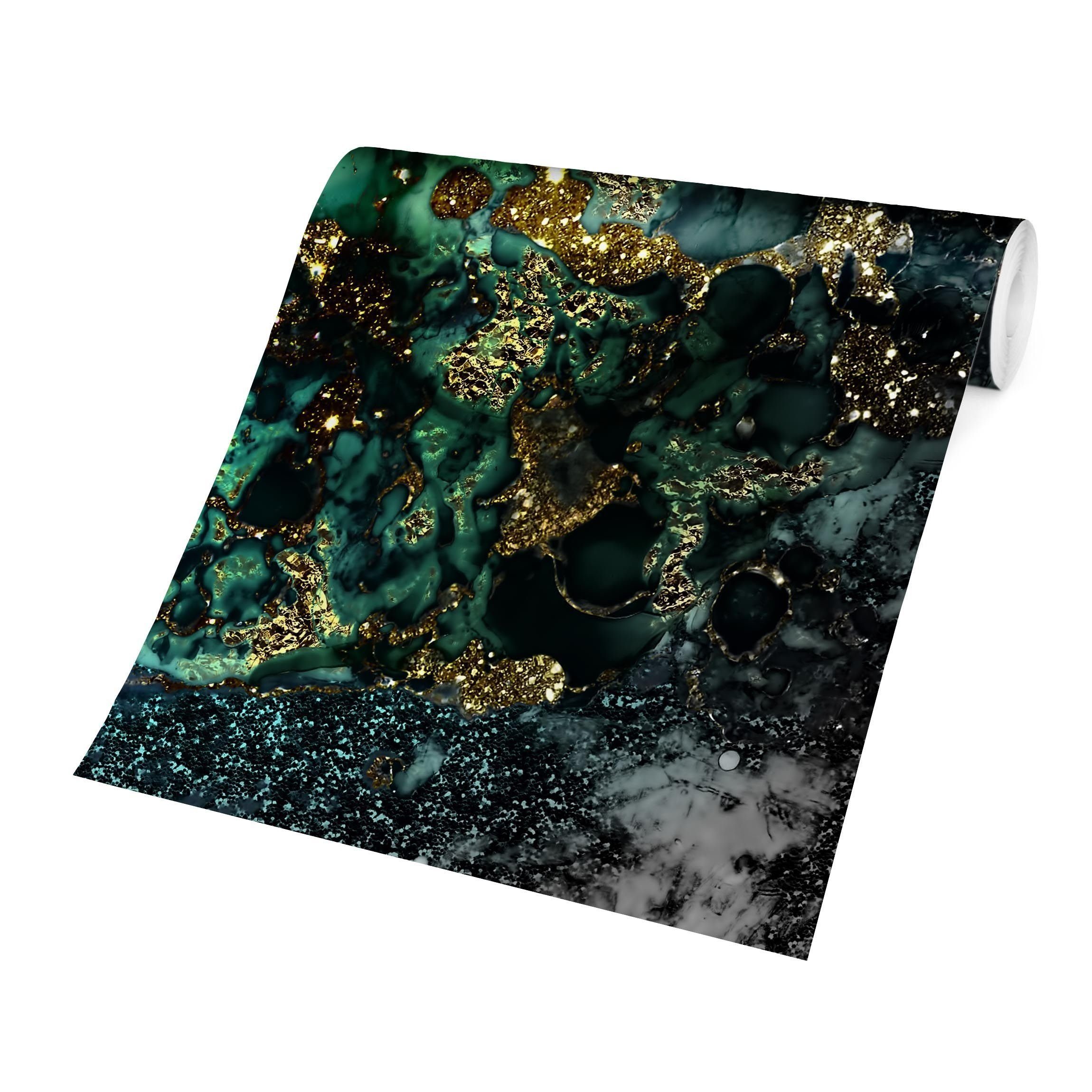 Bilderdepot24 Vliestapete Abstrakt Goldene Meeres-Inseln Abstrakt Tapete Wanddeko Modern Kunst, Glatt, Matt, (Inklusive Gratis-Kleister oder selbstklebend), Wohnzimmer Schlafzimmer Küche Flur Fototapete Motivtapete Wandtapete
