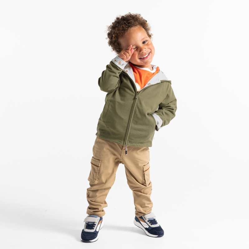 Sweat zippé à capuche réversible vert bébé garçon