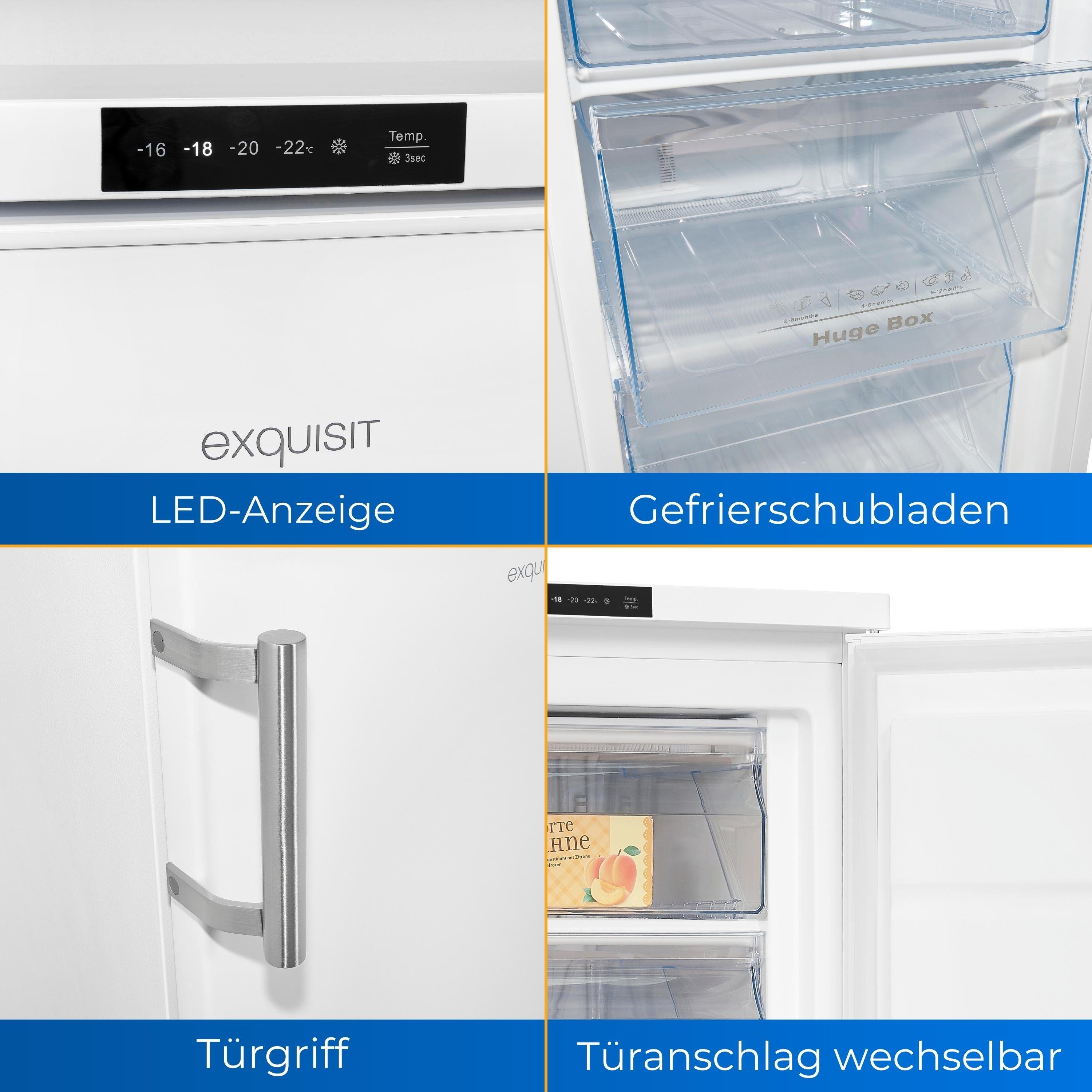 exquisit Gefrierschrank GS581-HE-010D, 84.5 cm hoch, 56 cm breit, mit praktischem Display & Schnell-Gefrieren