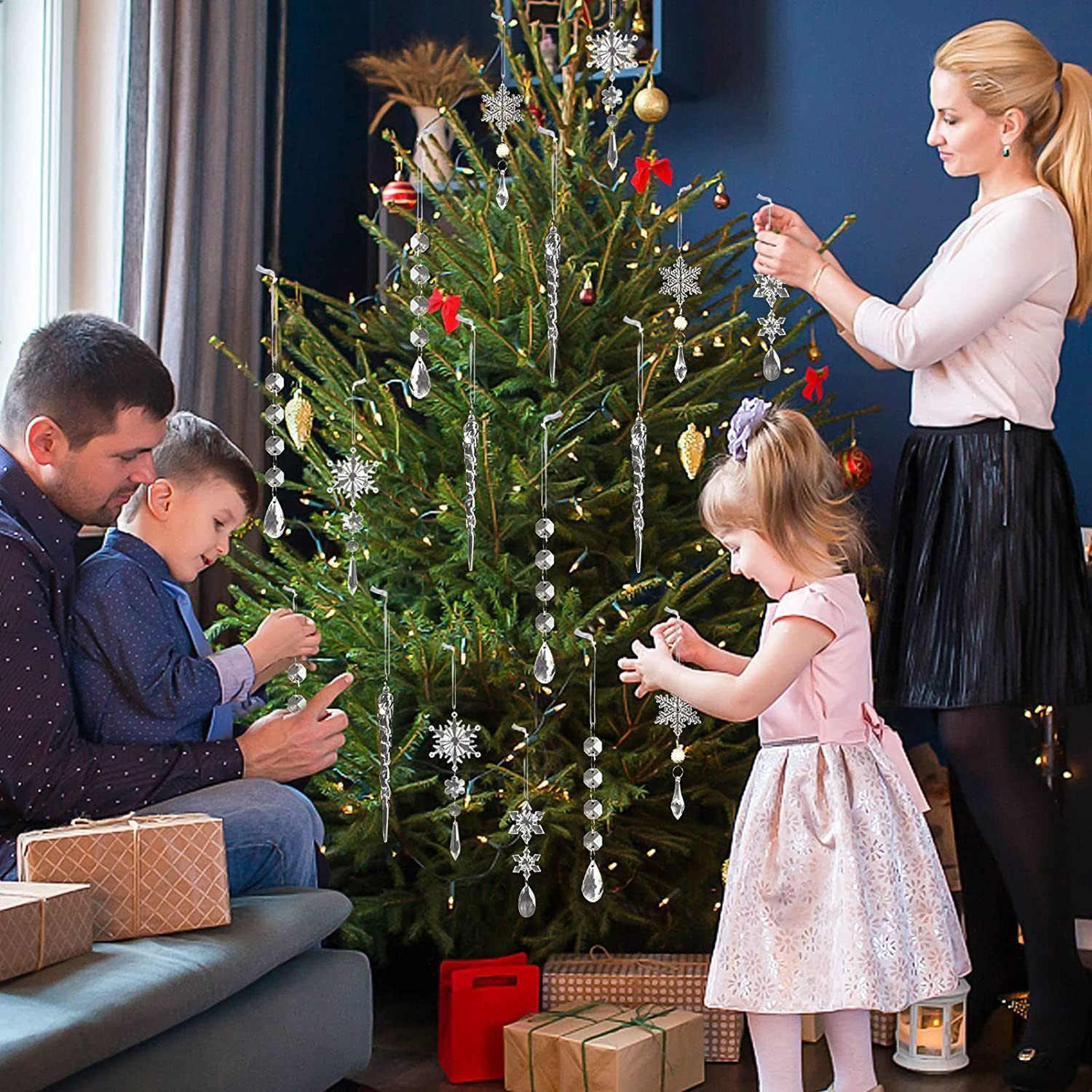 Lamon Christbaumschmuck 10 Stück Weihnachtsbaumschmuck Kristallornamente, hängende Weihnachtsschneeflocken Eiszapfen Tropfen