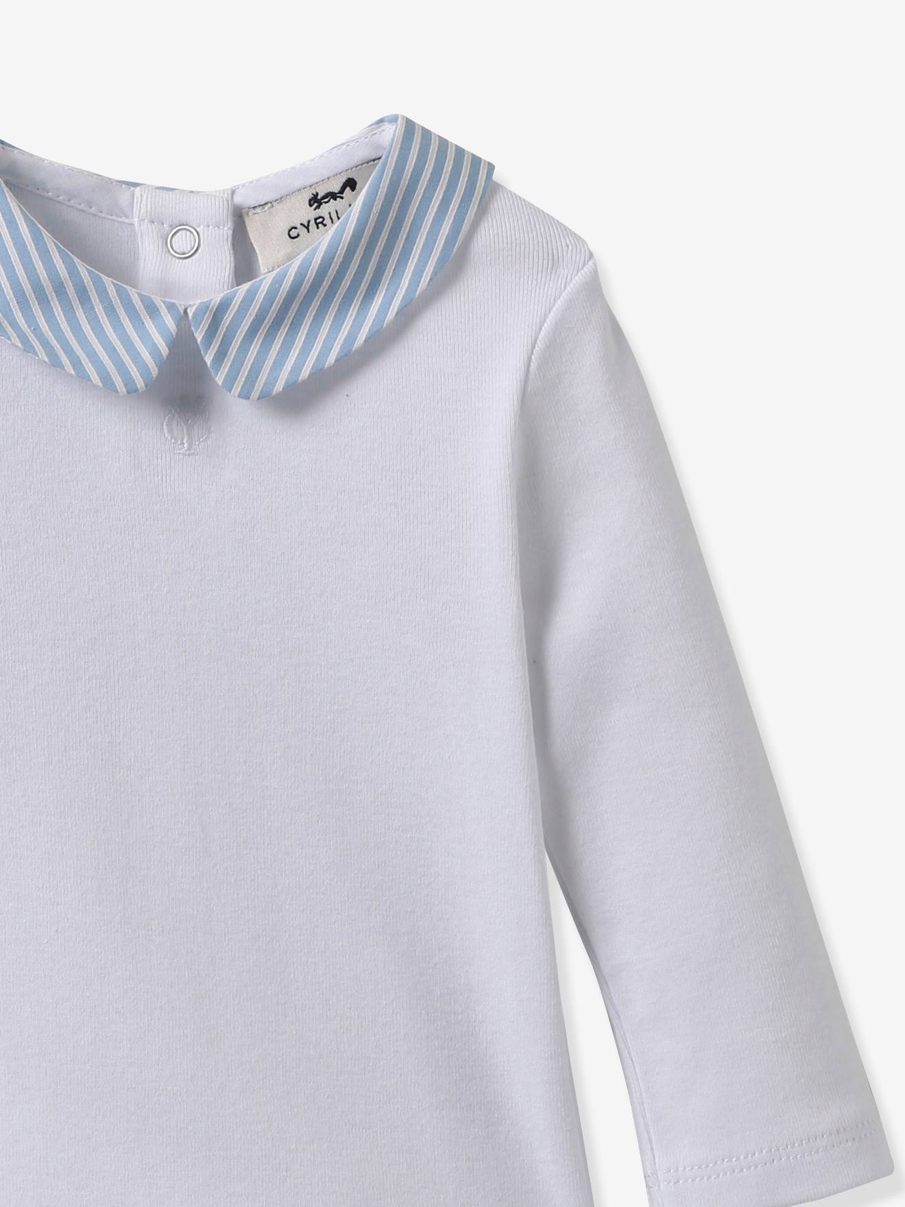 Cyrillus Baby Body mit Kragen CYRILLUS, Bio-Baumwolle - blau gestreift
