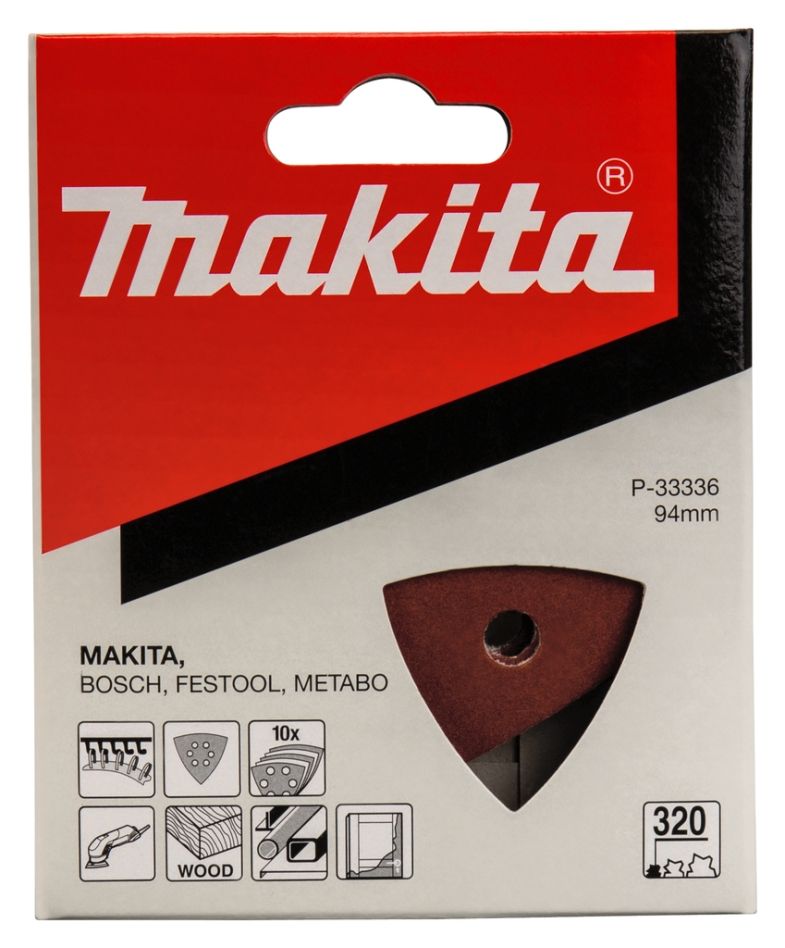 Makita Tilbehør P-33336 Slipeblad 94x94 mm Korning 320 RØD 10 stk.