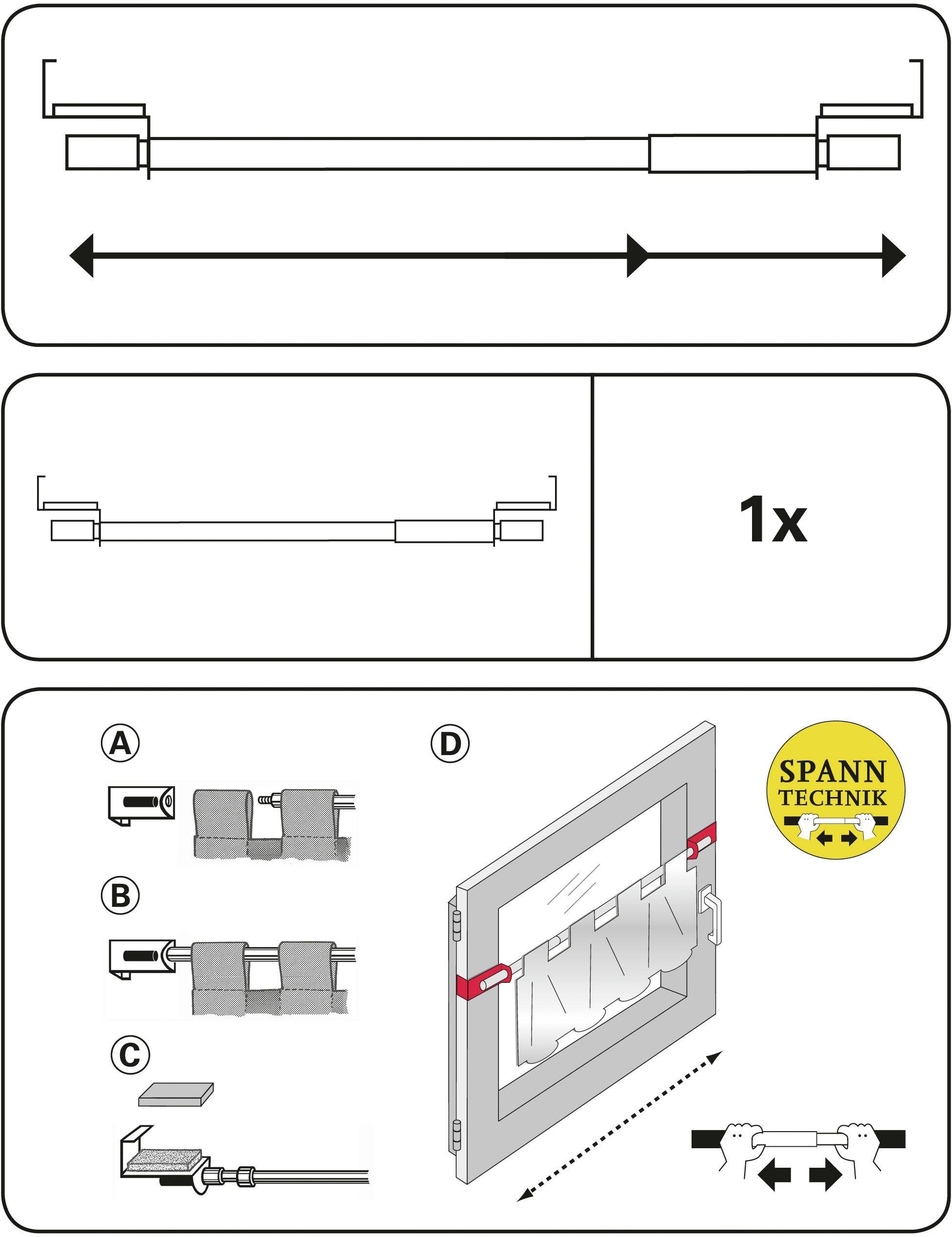Scheibenstange Spannvitrage, GARDINIA, Ø 9 mm, 1-läufig, ausziehbar, ohne Bohren, geklemmt, Metall, Serie Spannvitrage Ø 7/9 mm