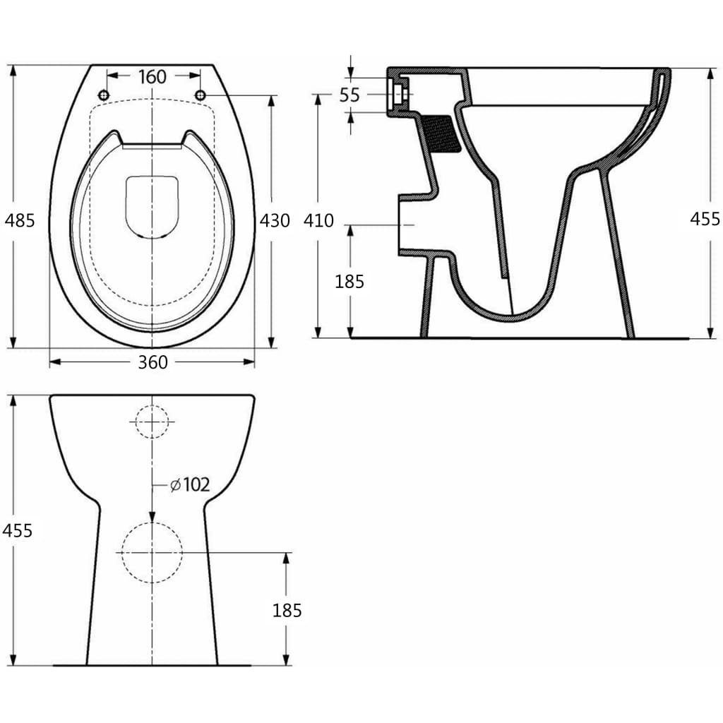 vidaXL Tiefspül-WC Hohe Spülrandlose Toilette Soft-Close 7 cm Höher Keramik Weiß