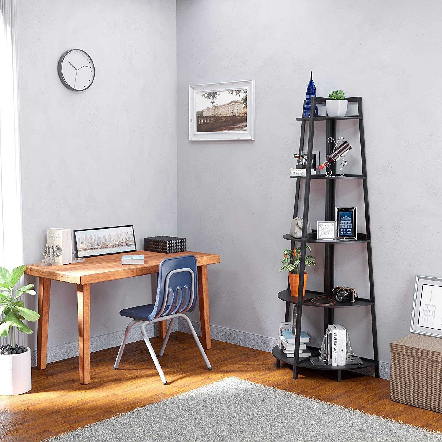 meeteu Eckregal 70 Zoll hohes Bücherregal, Eck-Leiterregal Bambus-Ständer, Kleines Bücherregal für Wohnzimmer, Küche, Heimbüro