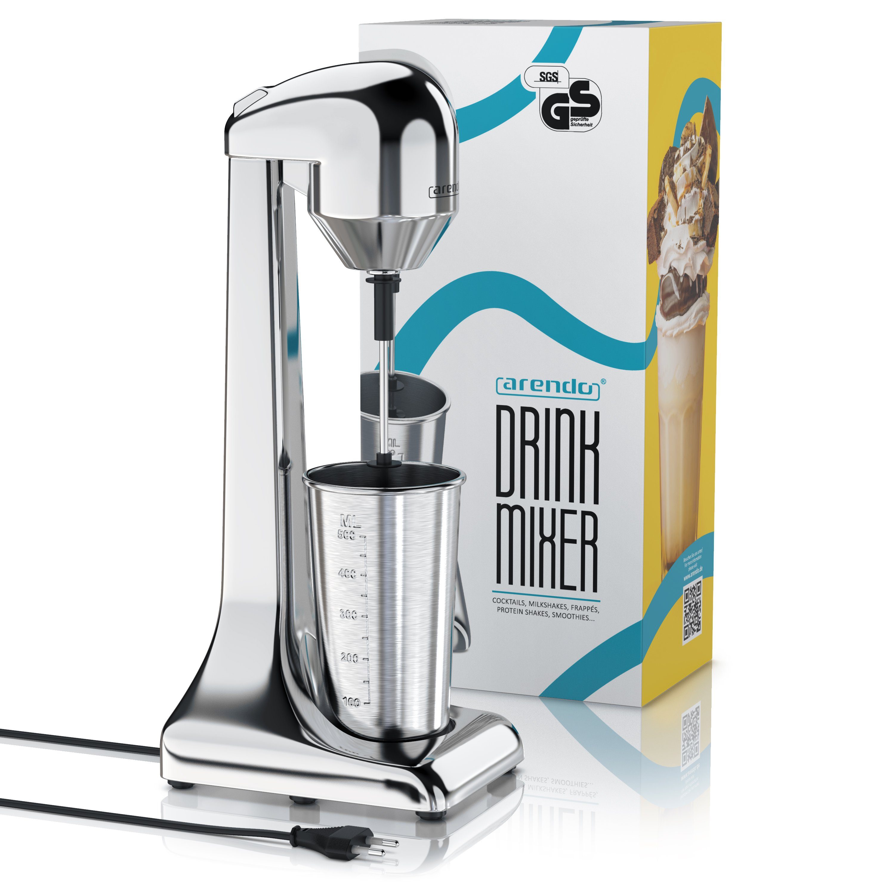 Arendo Standmixer, 100 W, Drink Mixer, Getränkemixer, Shaker, 500 ml Becher, 22.000 U/min