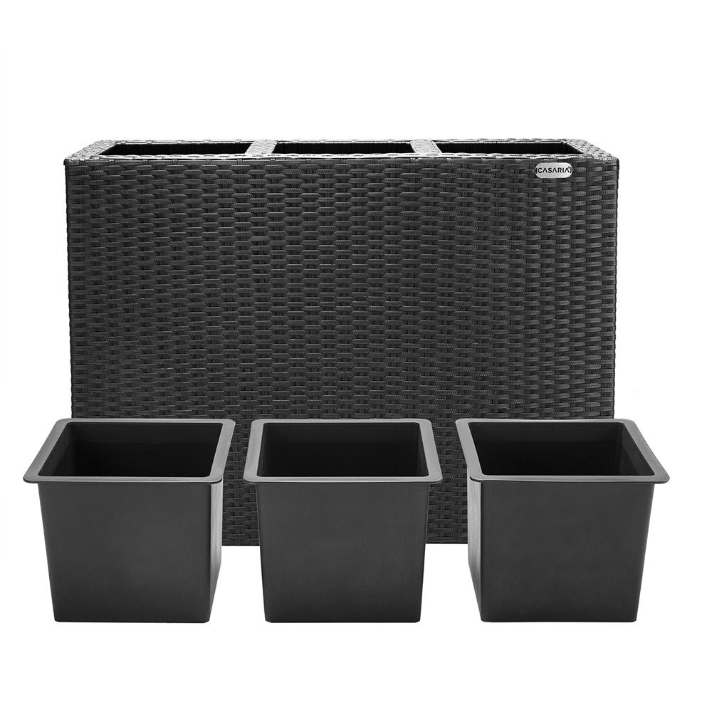 Casaria Blumenkasten Polyrattan 3er 83 x 60 x 30,5cm schwarz