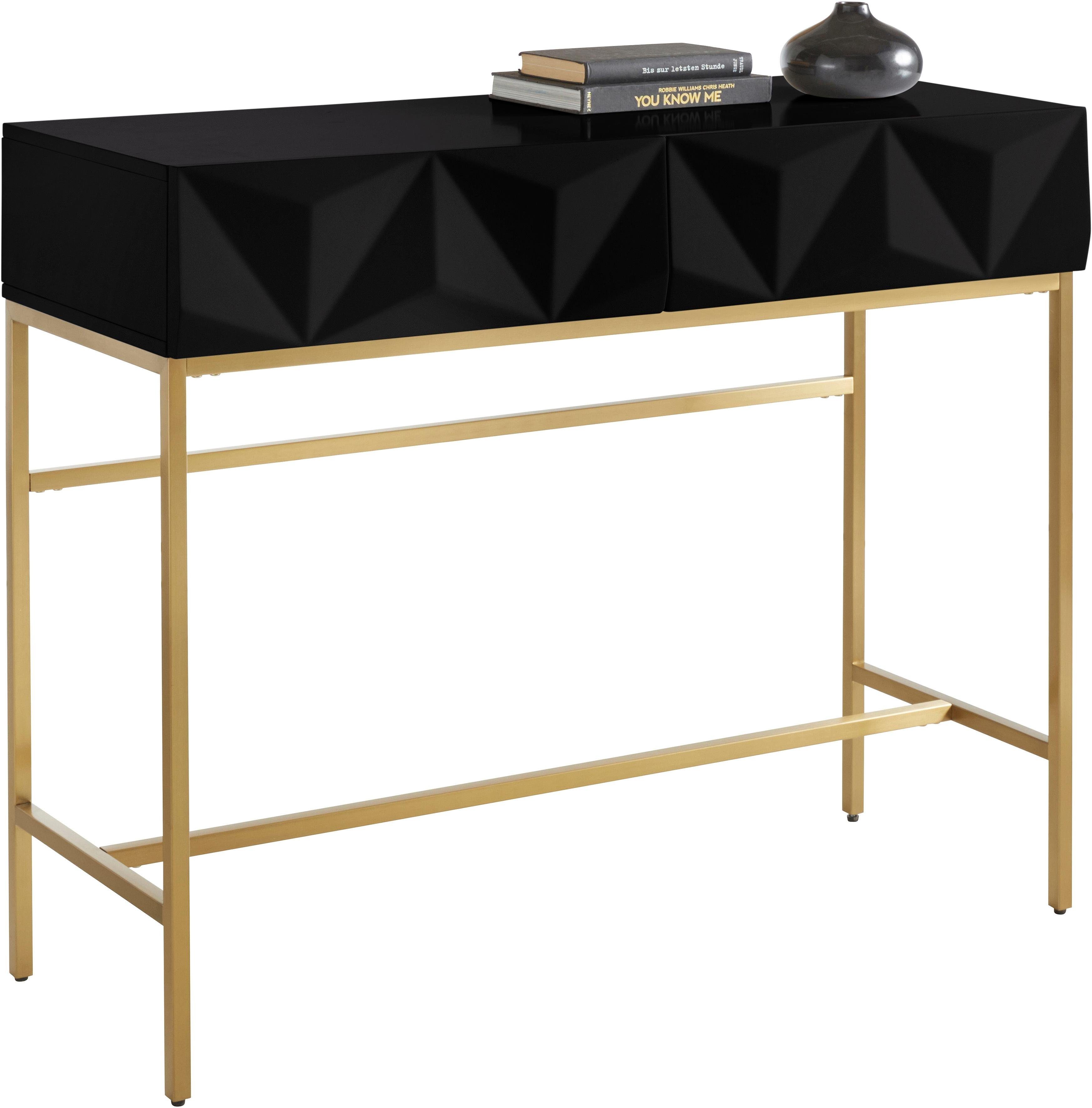 Leonique Sideboard Minfi, in 3D-Optik, Konsolentisch mit goldfarbenem Metallgestell