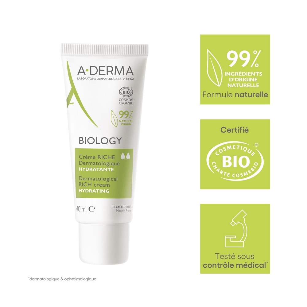 A-Derma Biology - Crème riche dermatologique hyd ratante BIO Soin visage