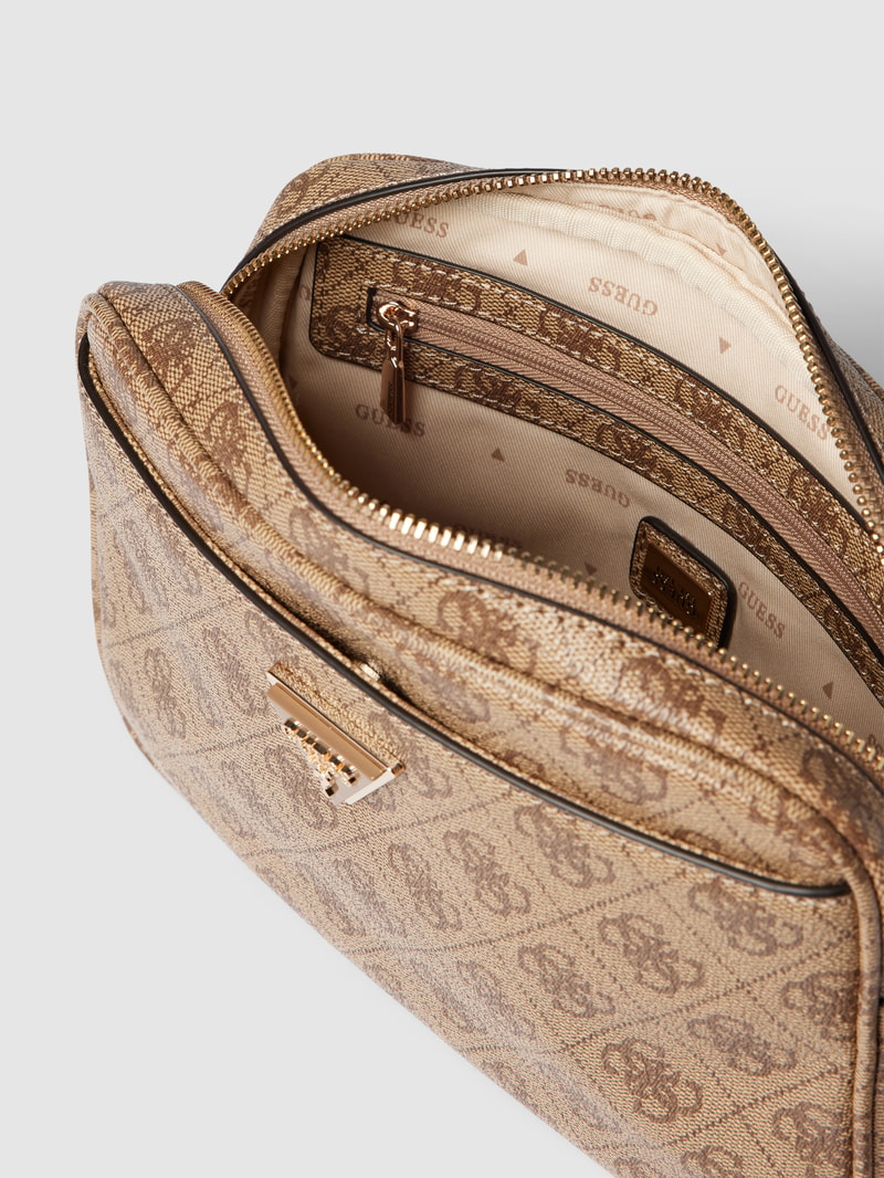 Camera Bag mit Allover-Logo Modell 'MERIDIAN' in hellbraun
