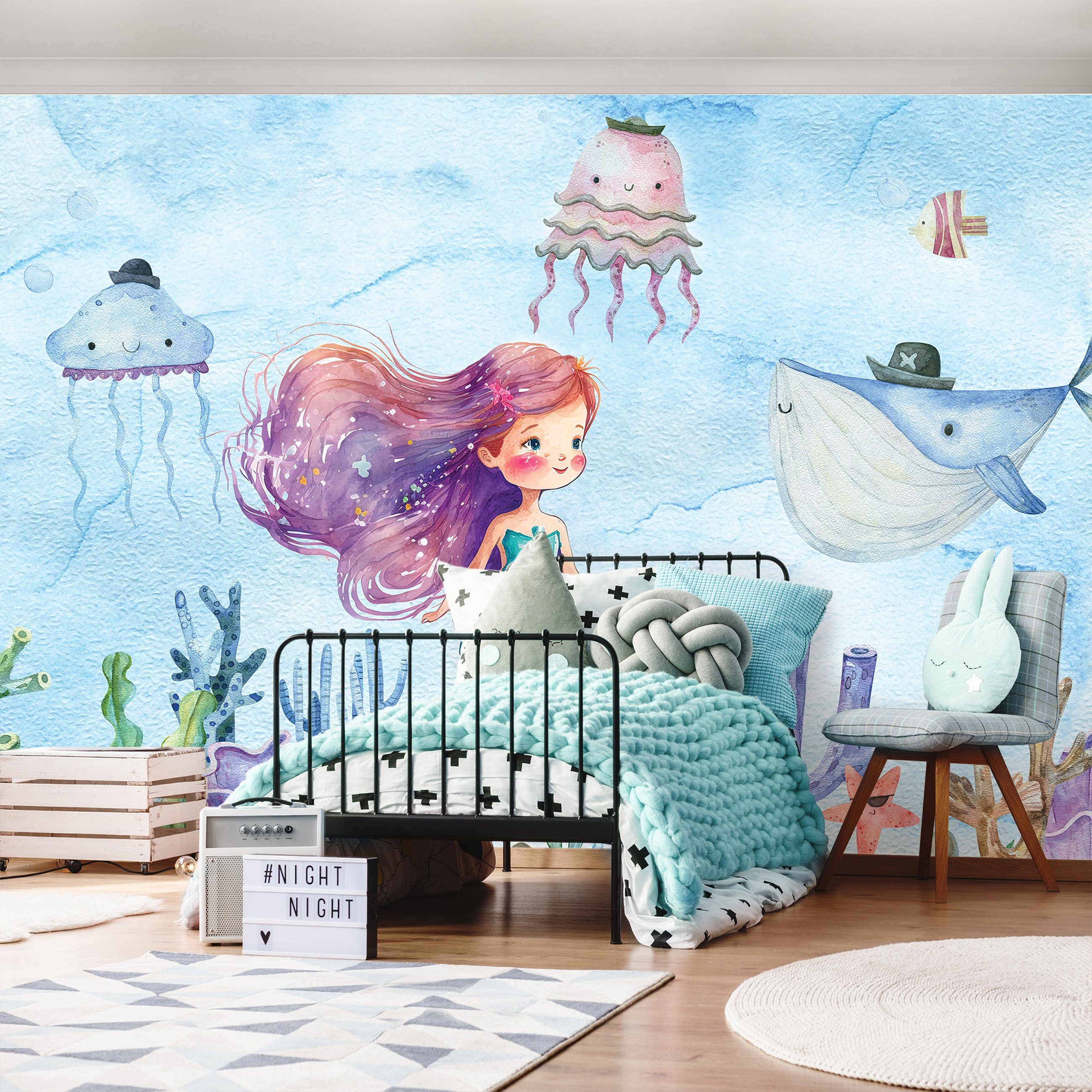 Wallarena Fototapete Kinderzimmer Mädchen Sirene Vlies Tapete Vliestapete Kinder, Glatt Vlies Struktur Vinyl, Pastelle, Tapete inklusive Kleister Vliestapete Motivtapete