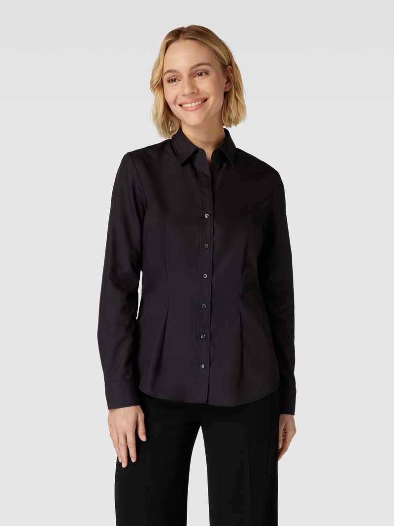 Hemdbluse mit Motiv-Stitching in schwarz