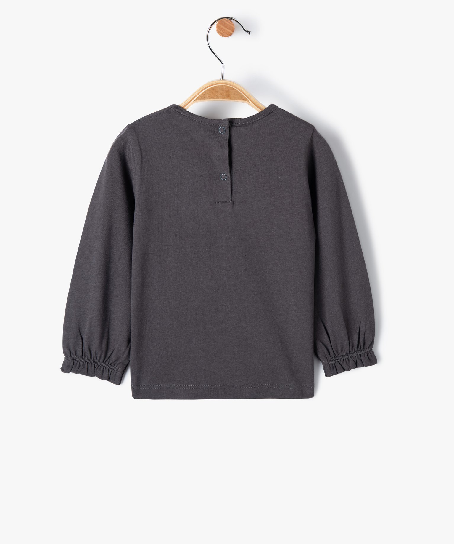 Tee-shirt bébé fille à manches longues volantées et moti... gris fonce | GEMO