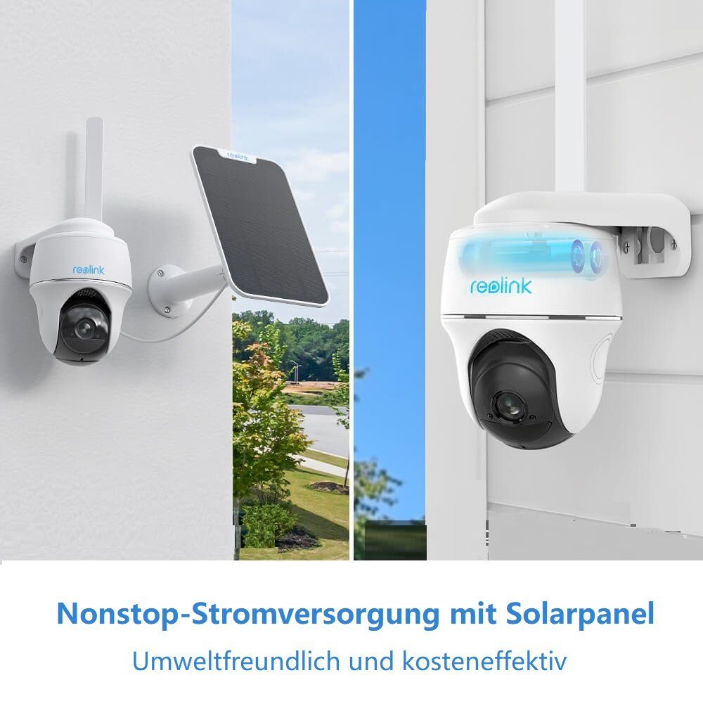 Reolink Go PT Plus+Solarpanel 4MP 3G/4G LTE 355°/140° Schwenkbare PTZ Akku Überwachungskamera (Außenbereich, Wald, Farm, Campingbus, Straße, 1-tlg., mit 32GB SD-Karte, mit SIM-Kartenslot+32GB SD Karte,Intelligenter Erkennung,IR-Nachtsicht)