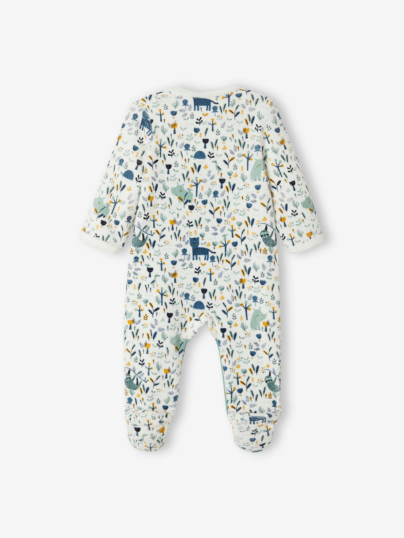 Pyjama bébé garçon en velours ouverture pont ivoire imprimé