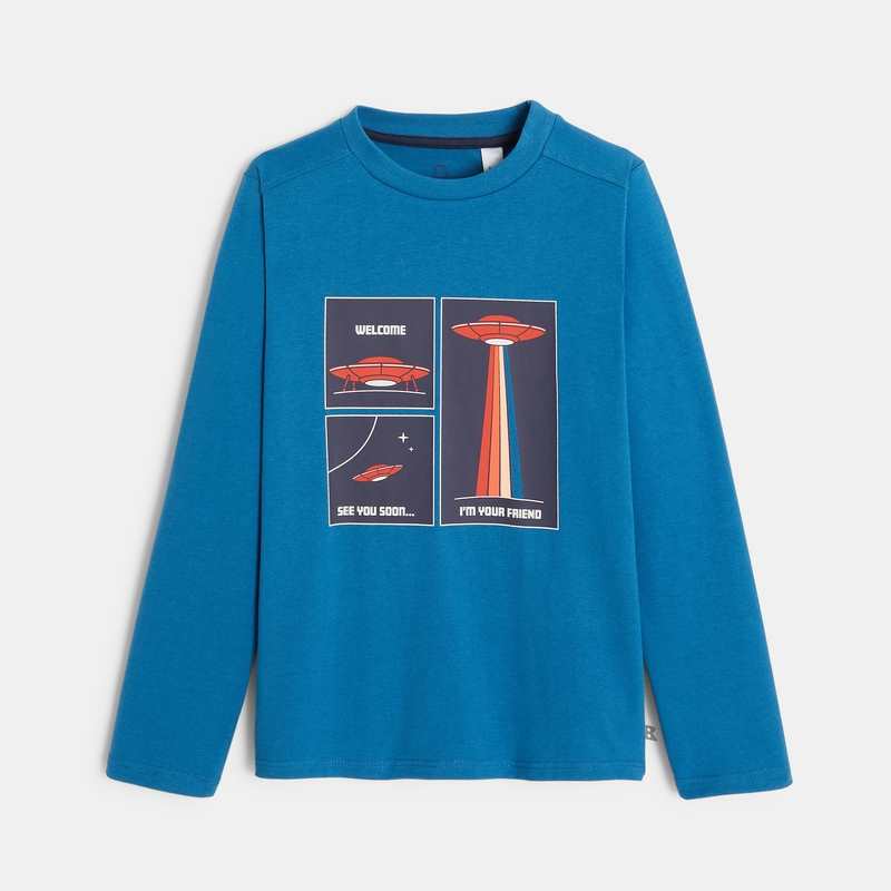 T-shirt manches longues thème espace bleu garçon