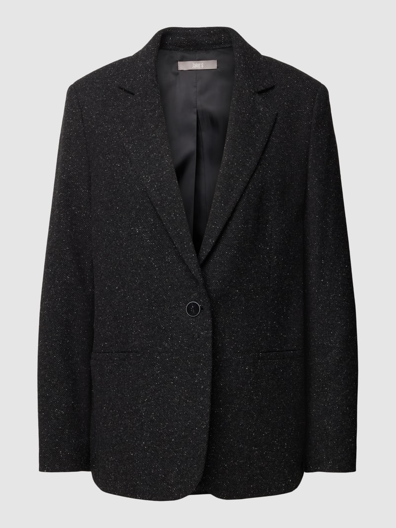 Blazer mit Woll-Seide-Anteil und Strukturmuster in schwarz